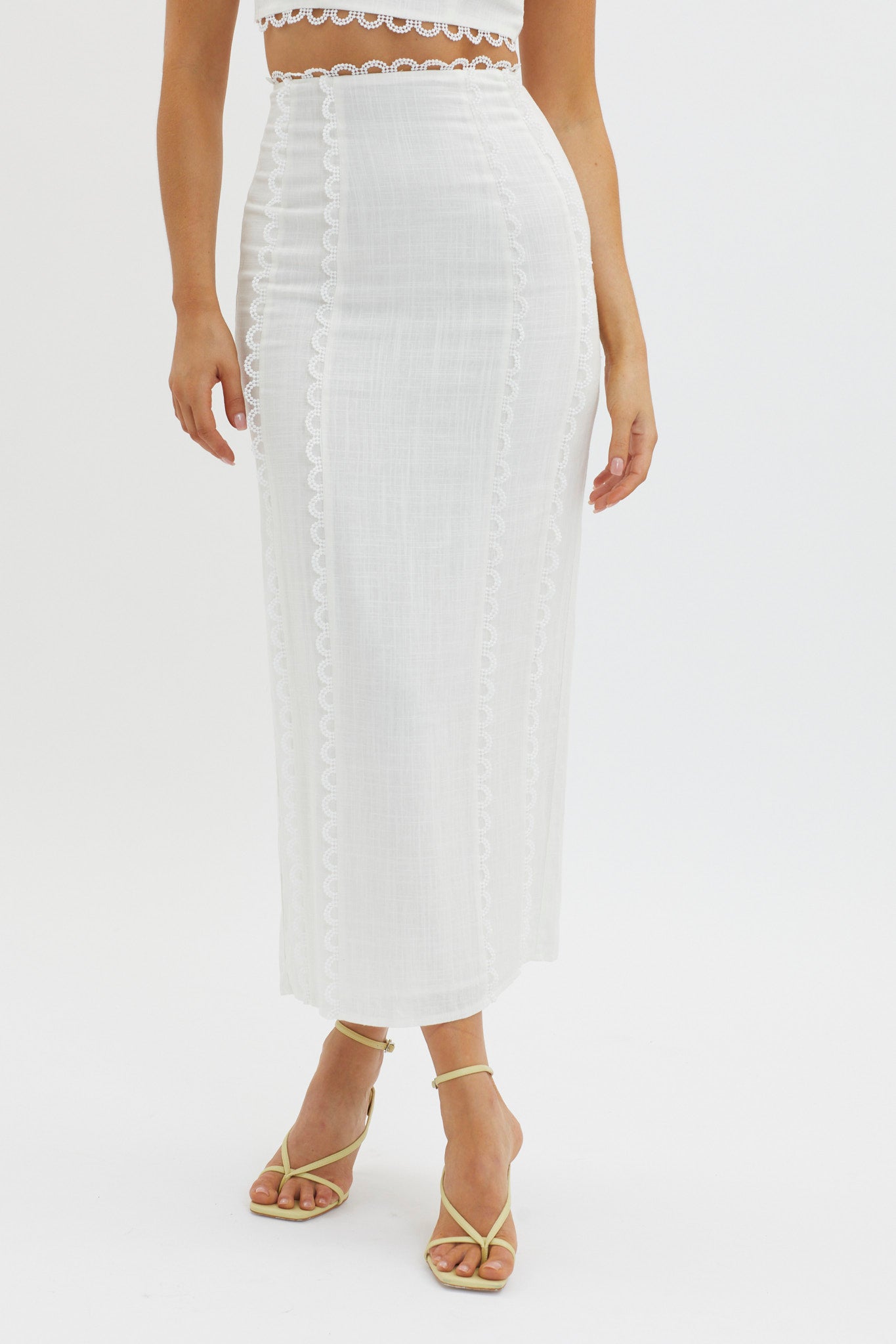 Chamberlain Scallop Trim Maxi Skirt White by Selfie Leslie Australia
