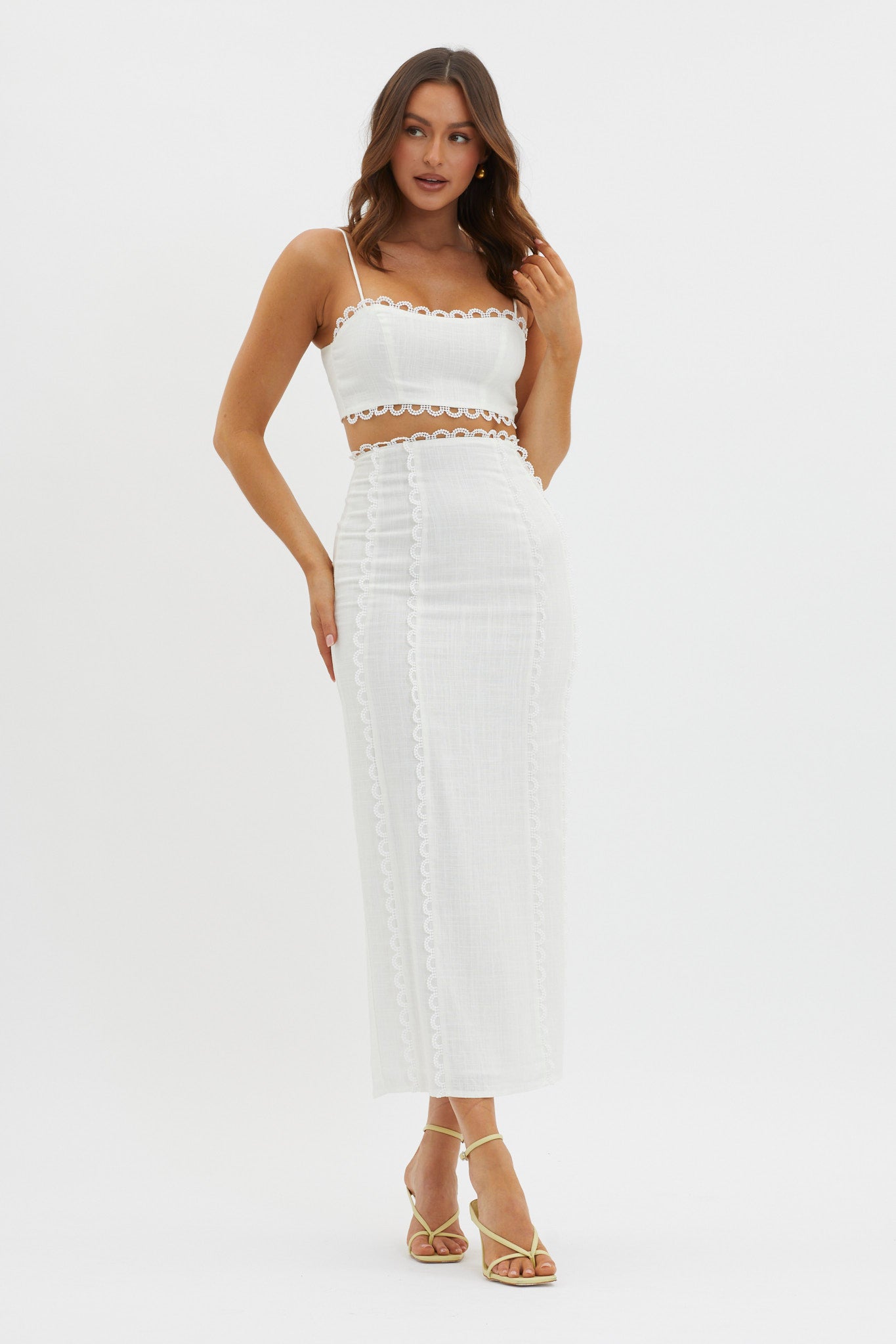 Chamberlain Scallop Trim Maxi Skirt White by Selfie Leslie Australia