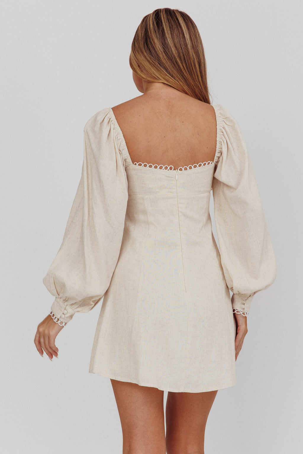 Chamberlain Balloon Sleeves Mini Dress Beige by Selfie Leslie Australia