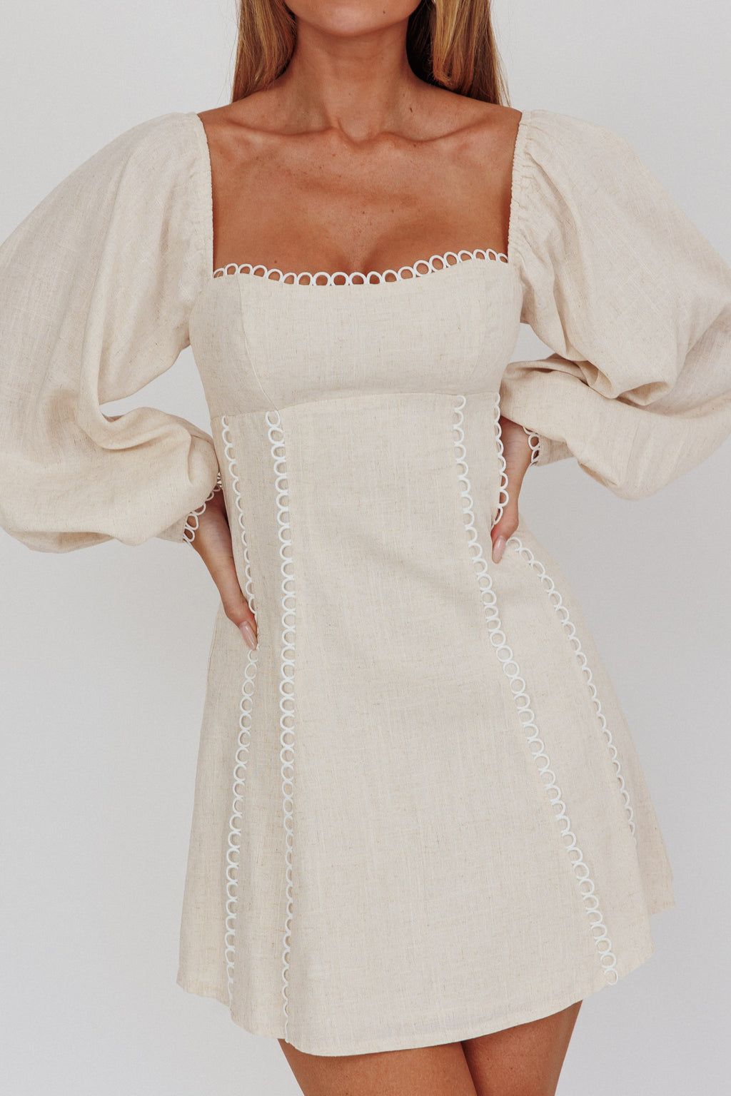 Chamberlain Balloon Sleeves Mini Dress Beige by Selfie Leslie Australia