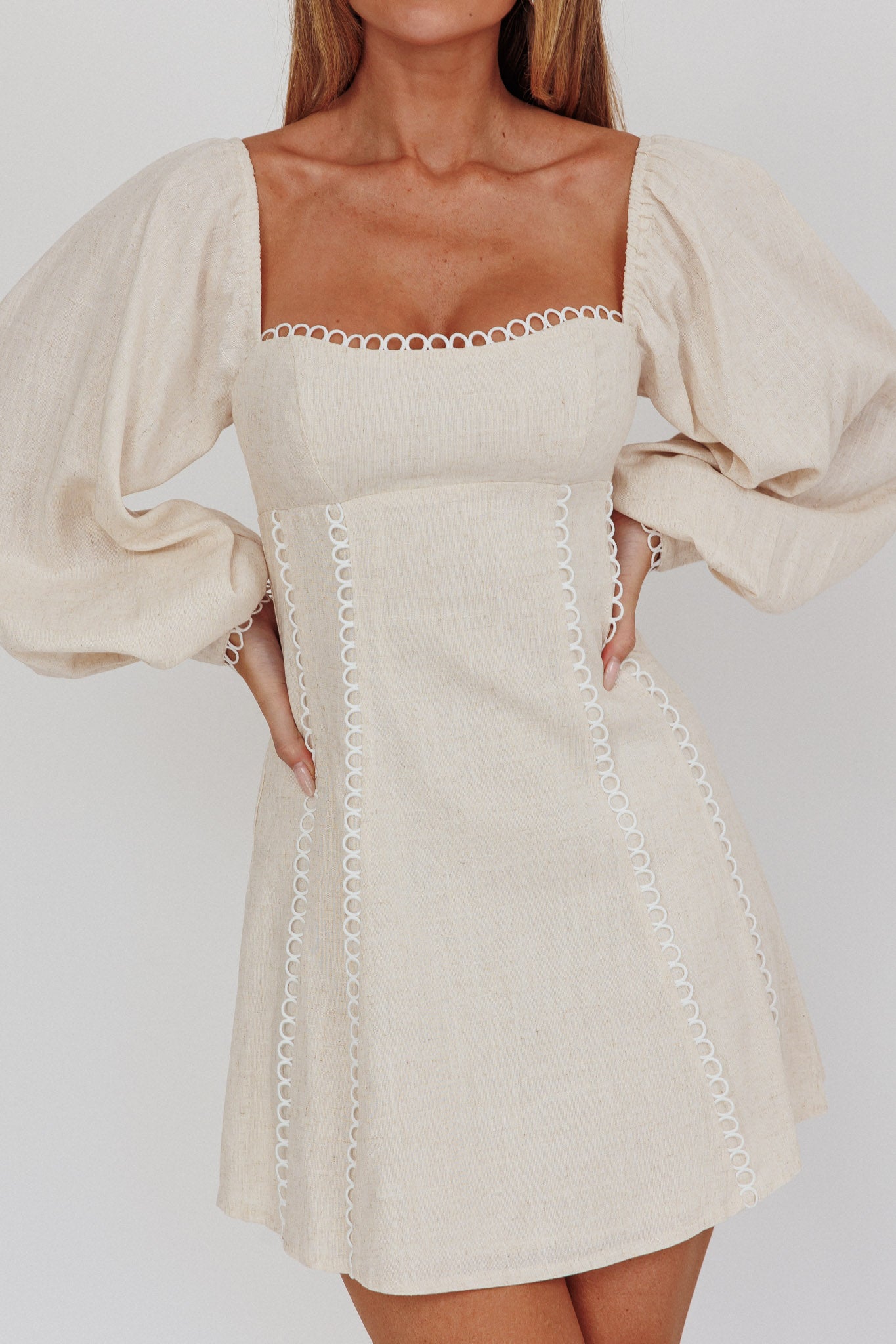 Chamberlain Balloon Sleeves Mini Dress Beige by Selfie Leslie Australia