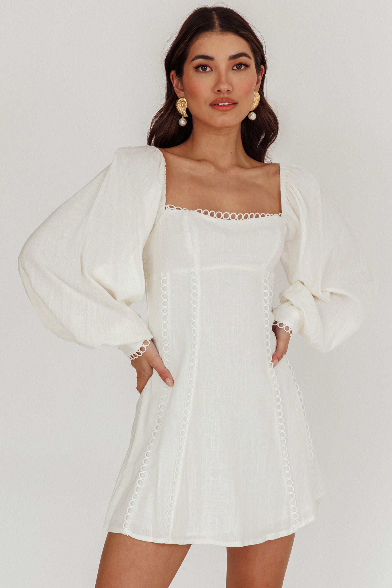 Chamberlain Balloon Sleeves Mini Dress White by Selfie Leslie Australia