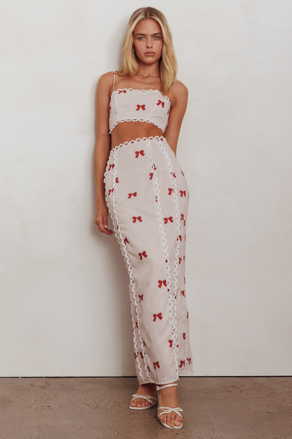 Chamberlain Scallop Trim Maxi Skirt Red Bow by Selfie Leslie Australia