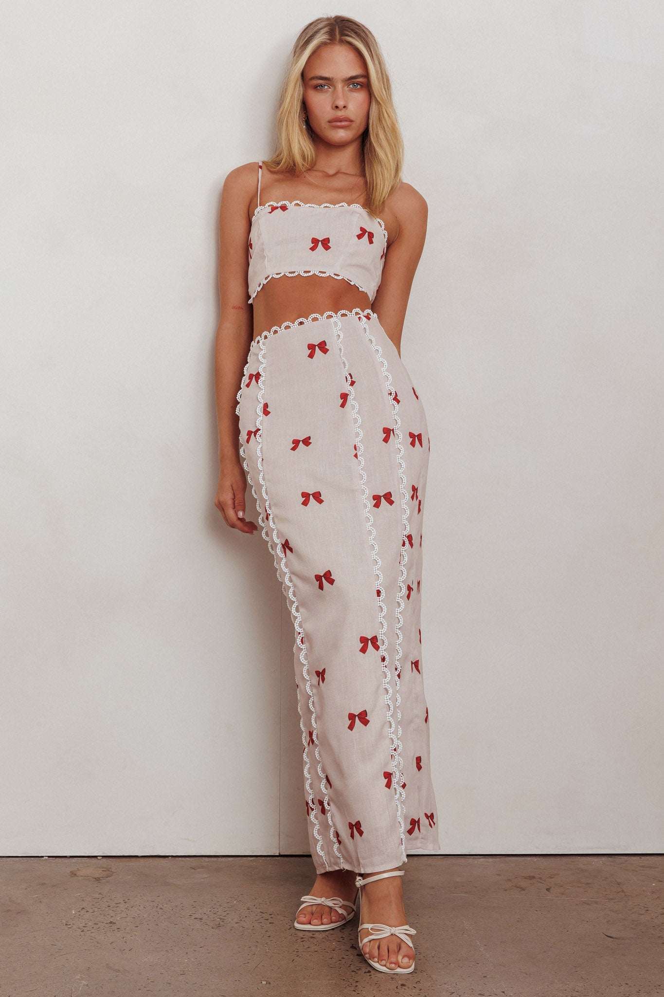 Chamberlain Scallop Trim Maxi Skirt Red Bow by Selfie Leslie Australia