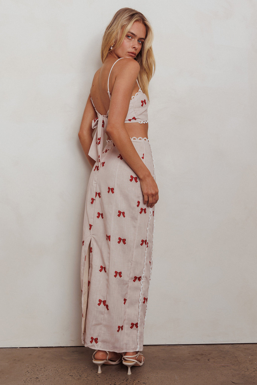 Chamberlain Scallop Trim Maxi Skirt Red Bow by Selfie Leslie Australia