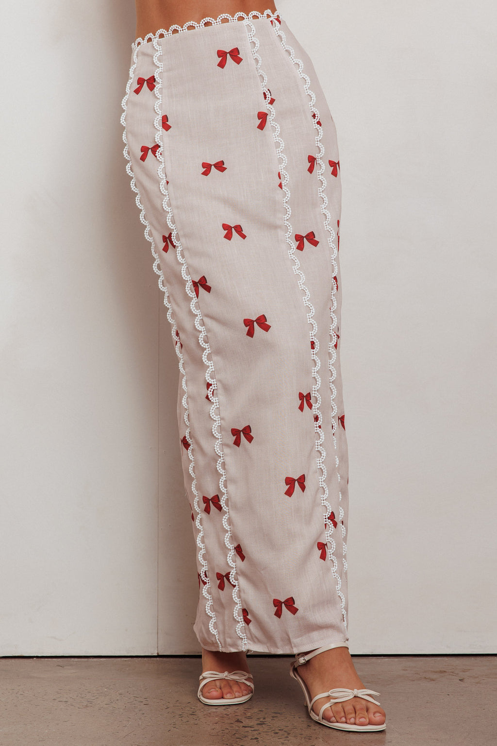 Chamberlain Scallop Trim Maxi Skirt Red Bow by Selfie Leslie Australia