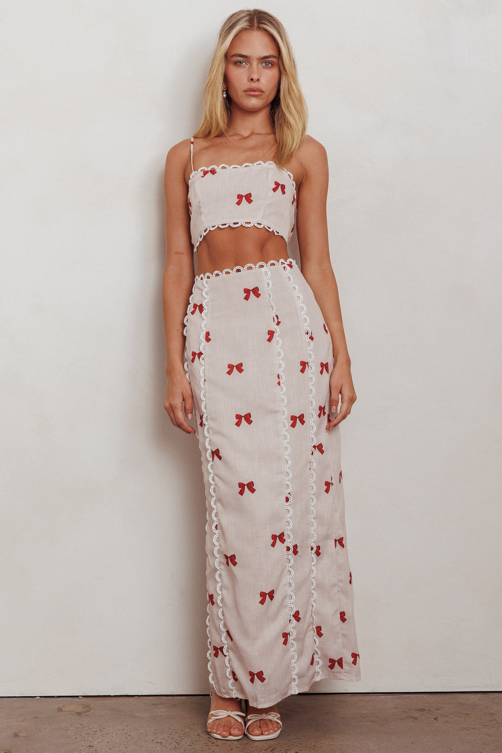 Chamberlain Scallop Trim Maxi Skirt Red Bow by Selfie Leslie Australia