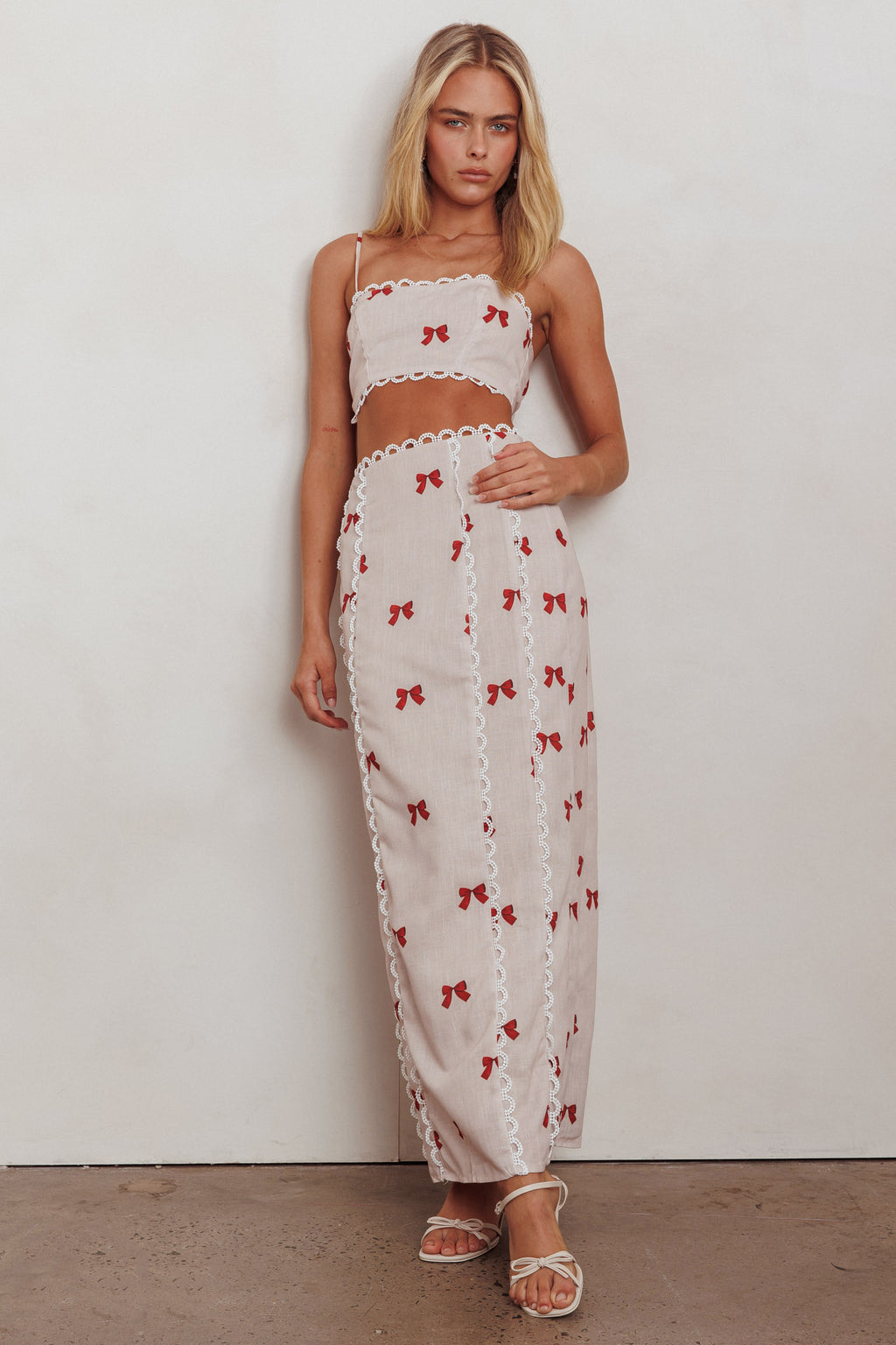 Chamberlain Scallop Trim Crop Top Red Bow by Selfie Leslie Australia