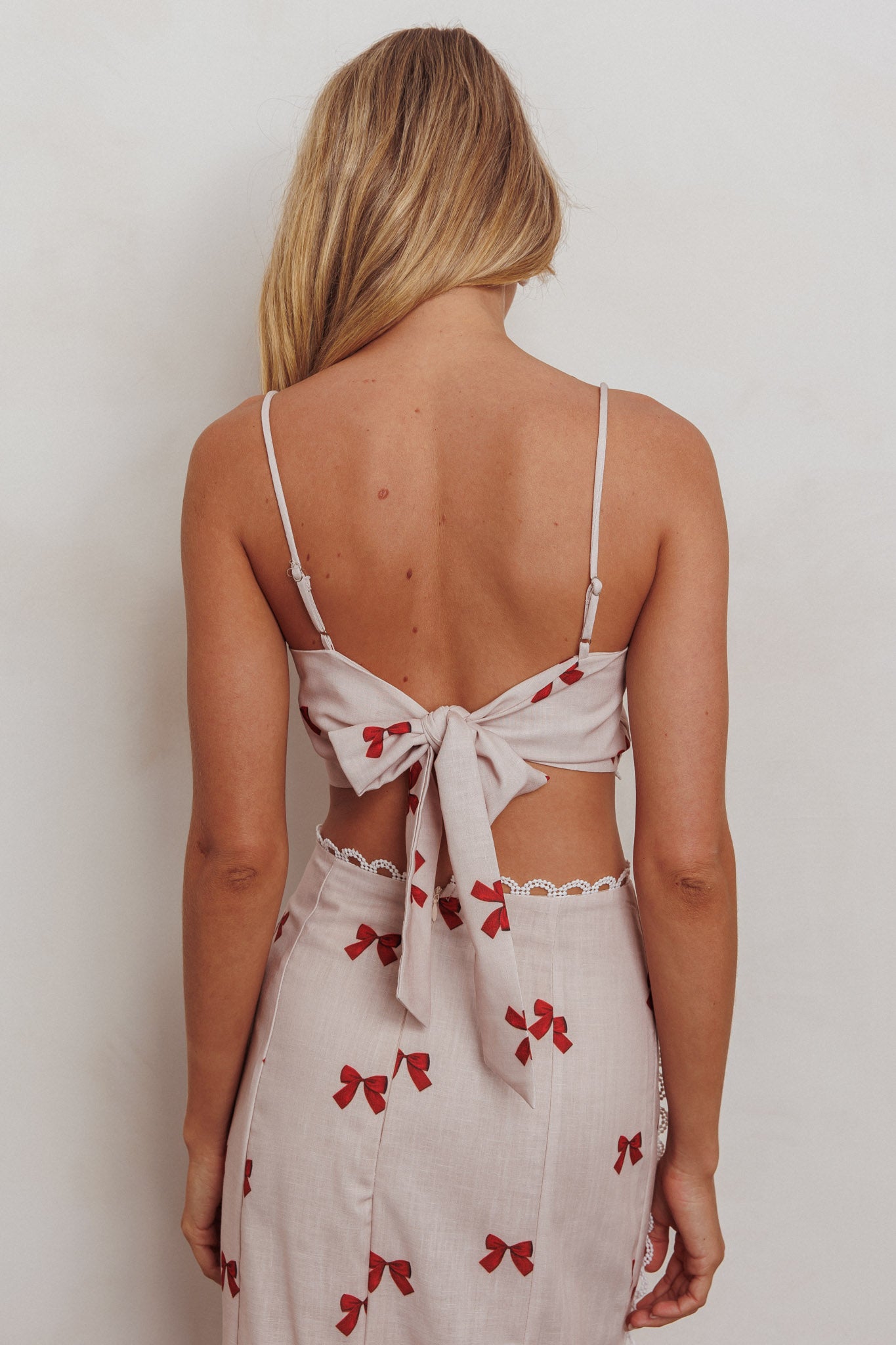 Chamberlain Scallop Trim Crop Top Red Bow by Selfie Leslie Australia