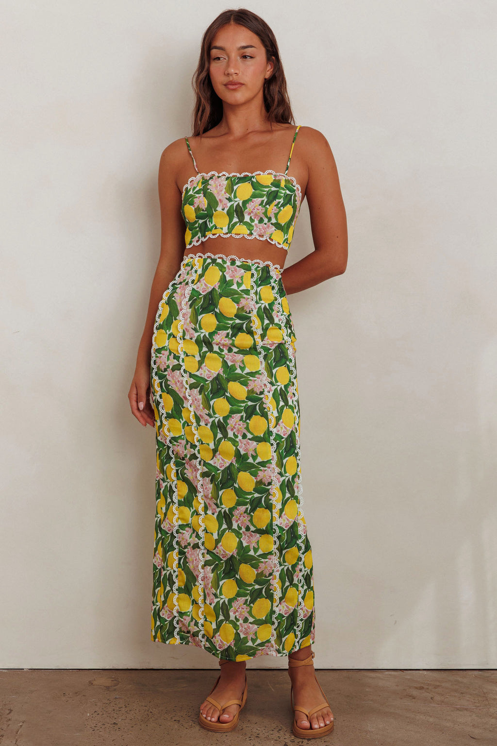 Chamberlain Scallop Trim Maxi Skirt Citrus Lemon by Selfie Leslie Australia