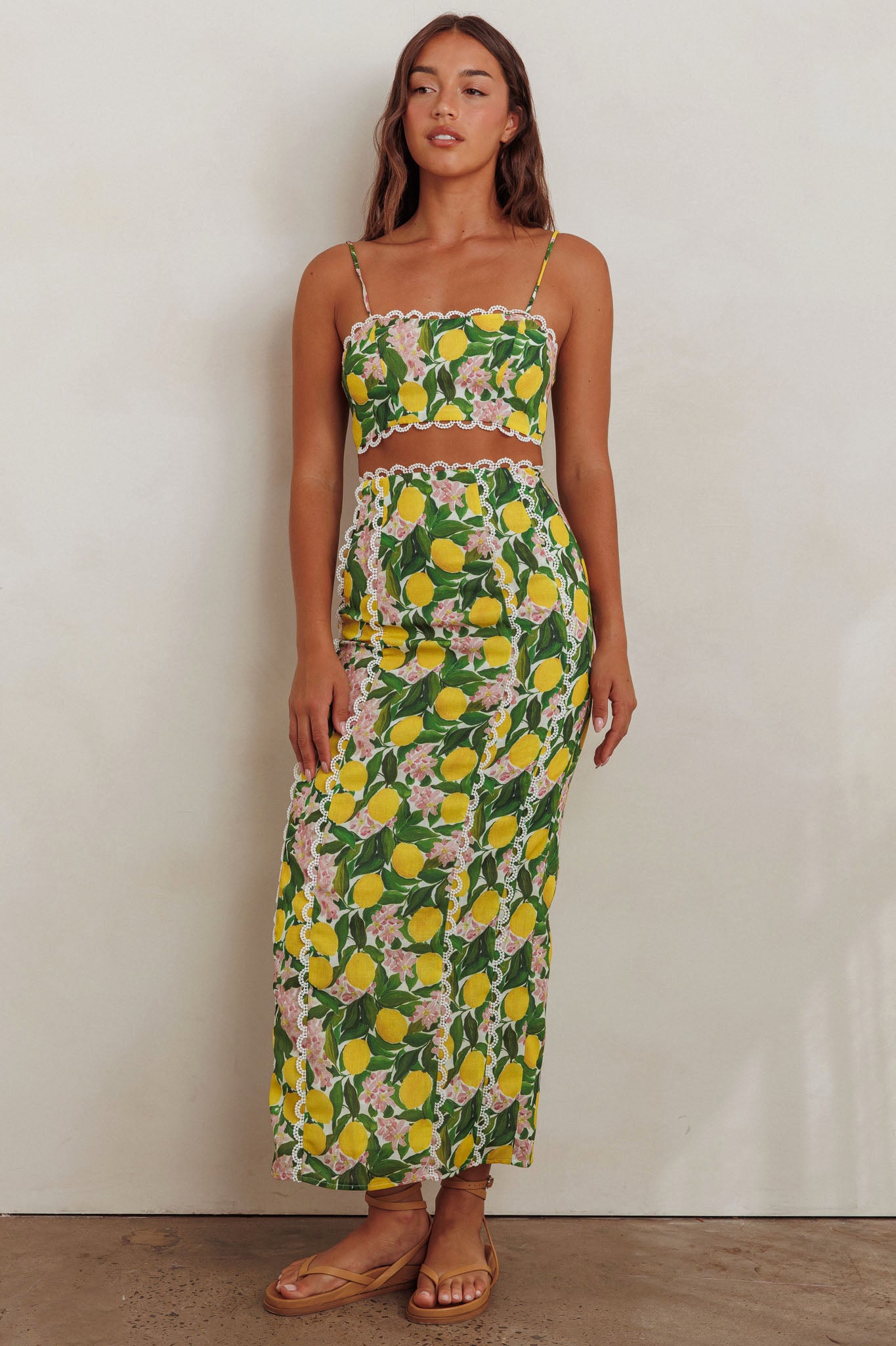 Chamberlain Scallop Trim Maxi Skirt Citrus Lemon by Selfie Leslie Australia