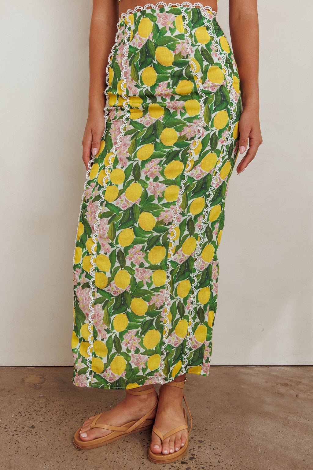 Chamberlain Scallop Trim Maxi Skirt Citrus Lemon by Selfie Leslie Australia