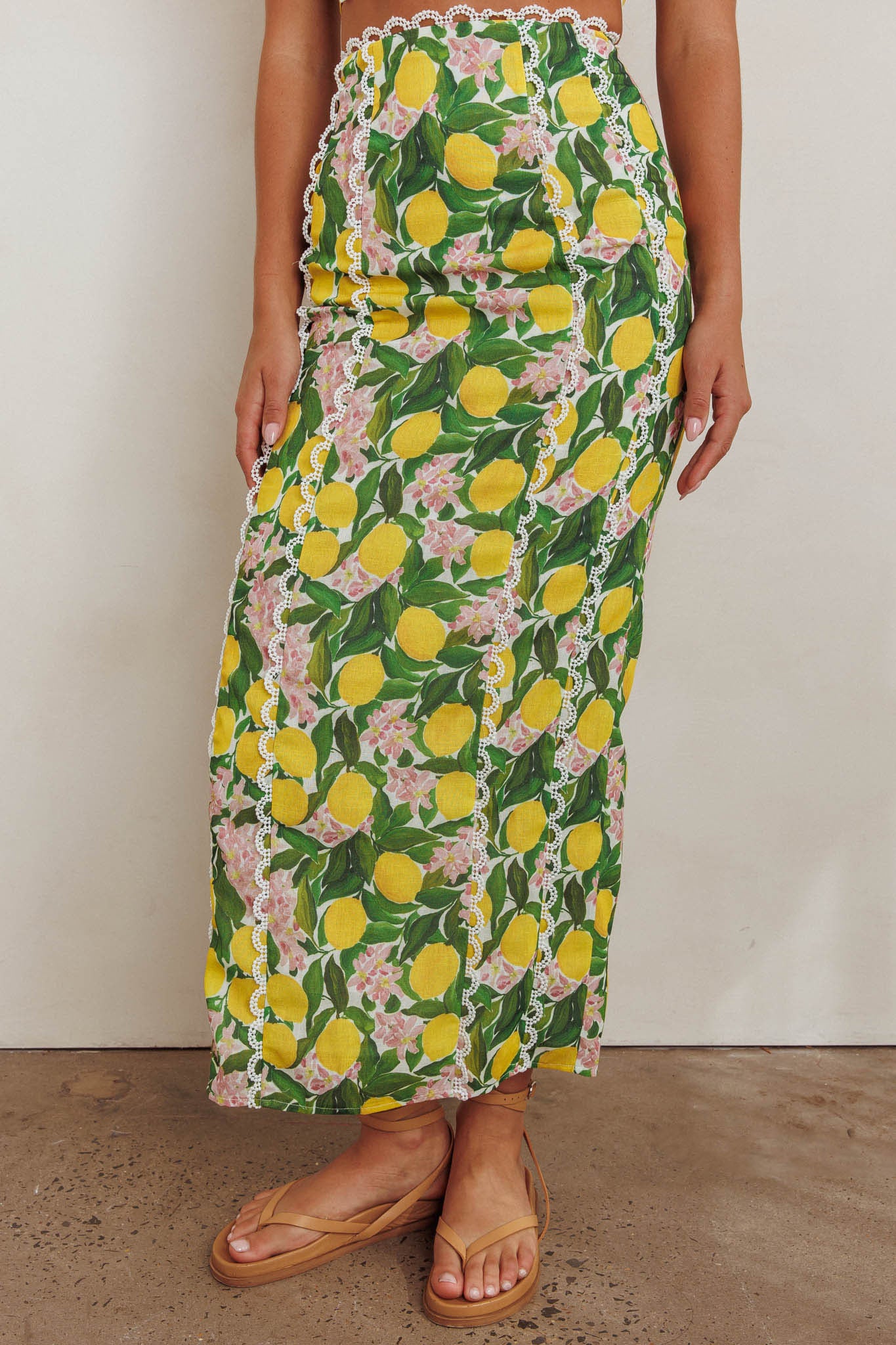 Chamberlain Scallop Trim Maxi Skirt Citrus Lemon by Selfie Leslie Australia