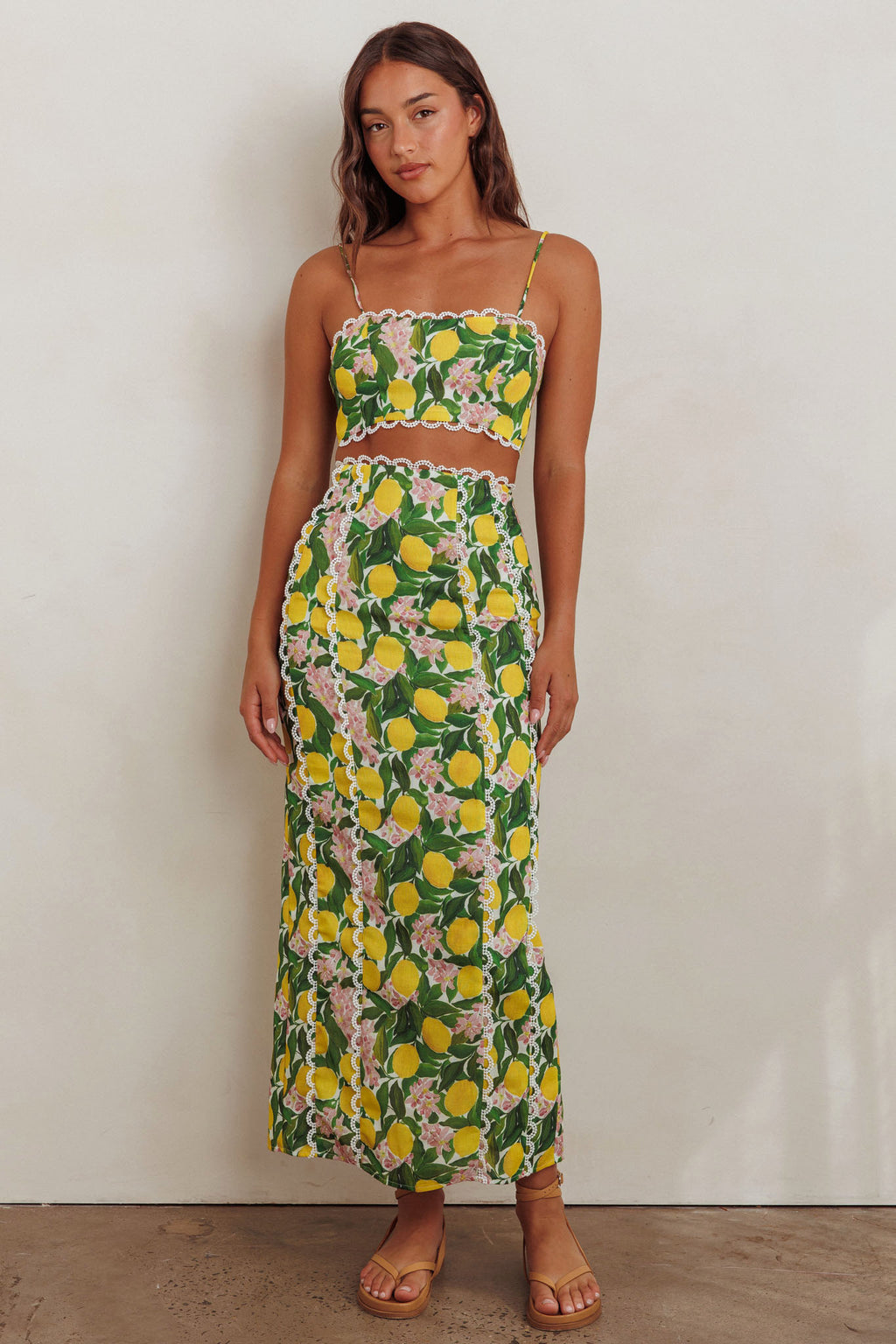 Chamberlain Scallop Trim Maxi Skirt Citrus Lemon by Selfie Leslie Australia