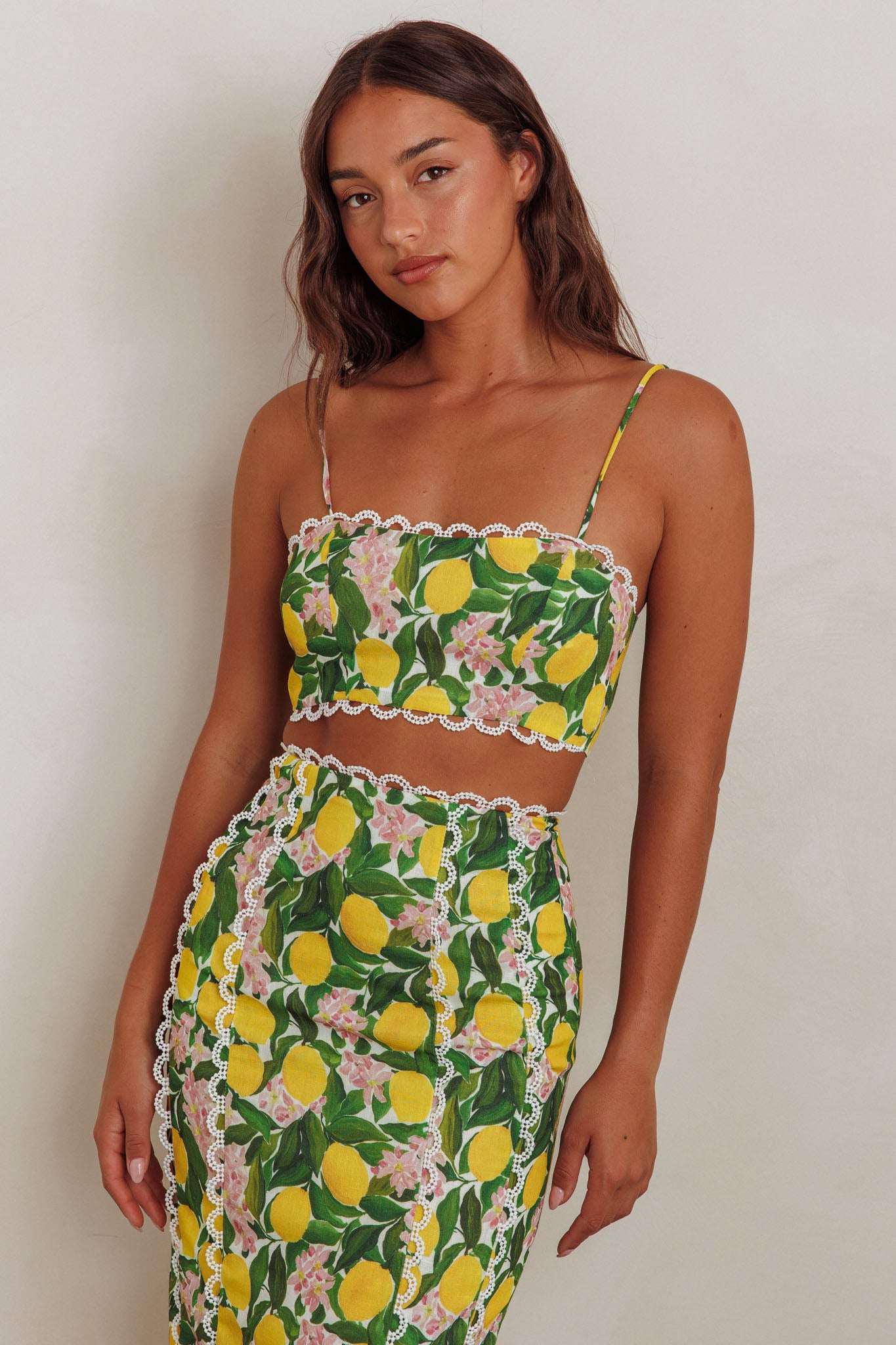Chamberlain Scallop Trim Crop Top Citrus Lemon by Selfie Leslie Australia