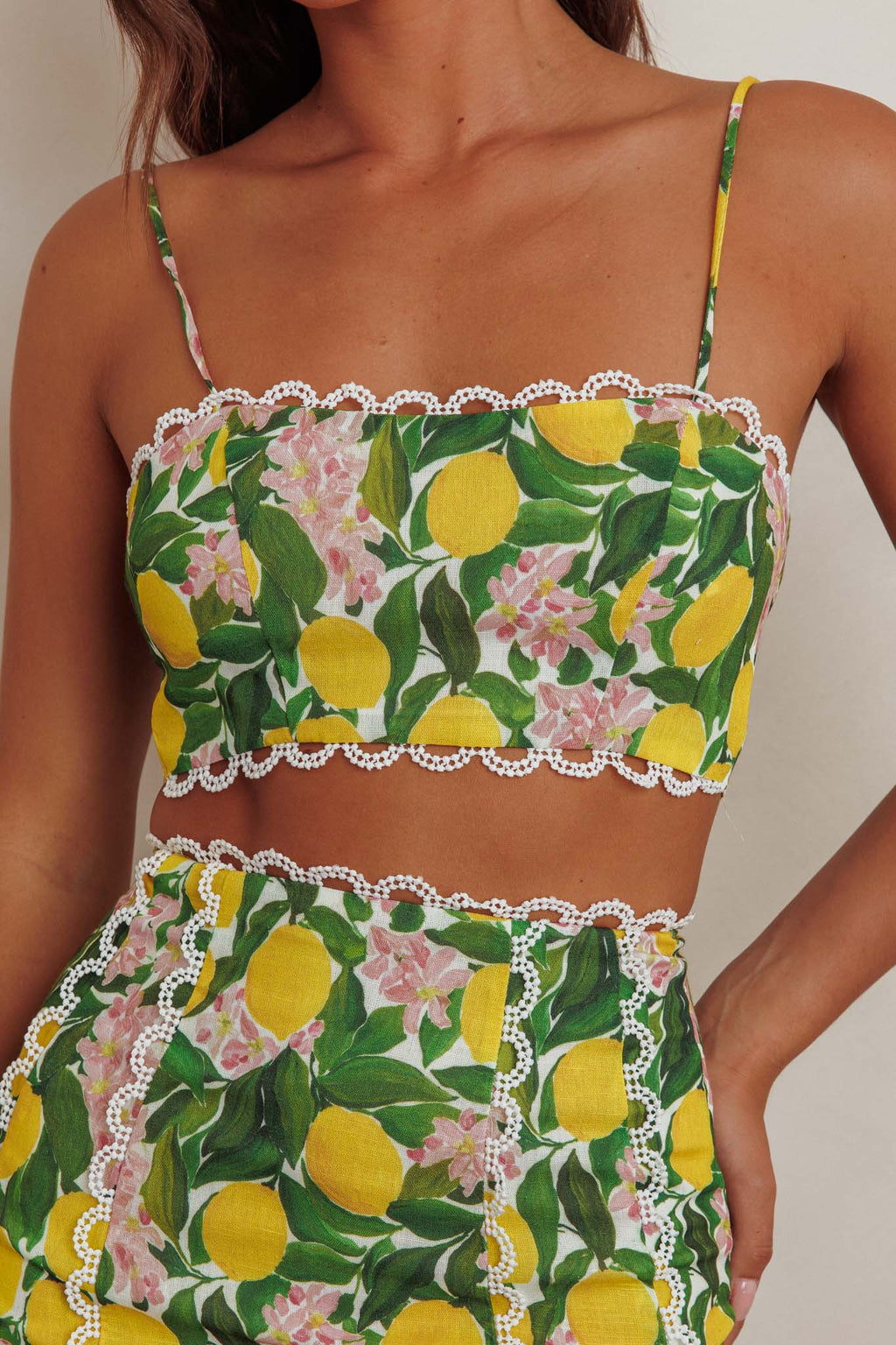 Chamberlain Scallop Trim Crop Top Citrus Lemon by Selfie Leslie Australia