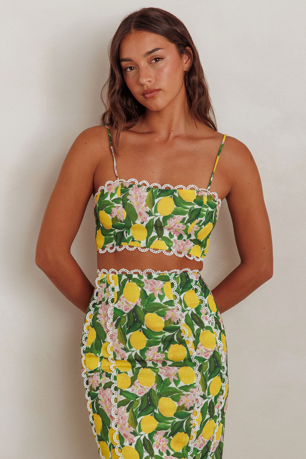Chamberlain Scallop Trim Crop Top Citrus Lemon by Selfie Leslie Australia