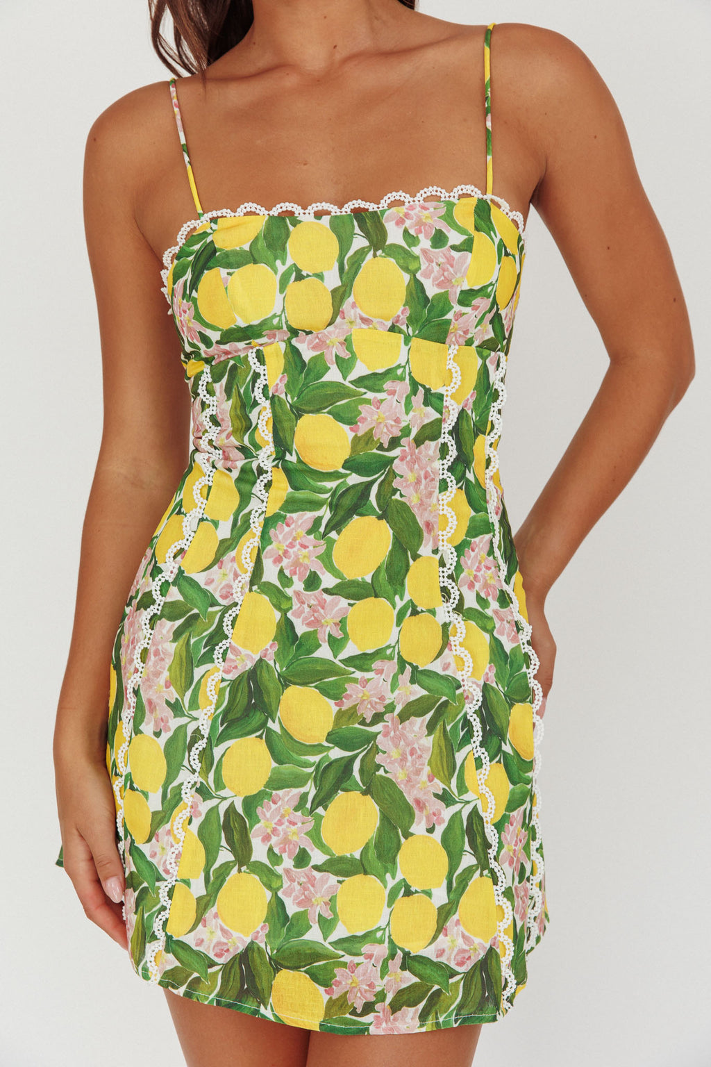 Chamberlain Scallop Trim Mini Dress Citrus Lemon by Selfie Leslie Australia