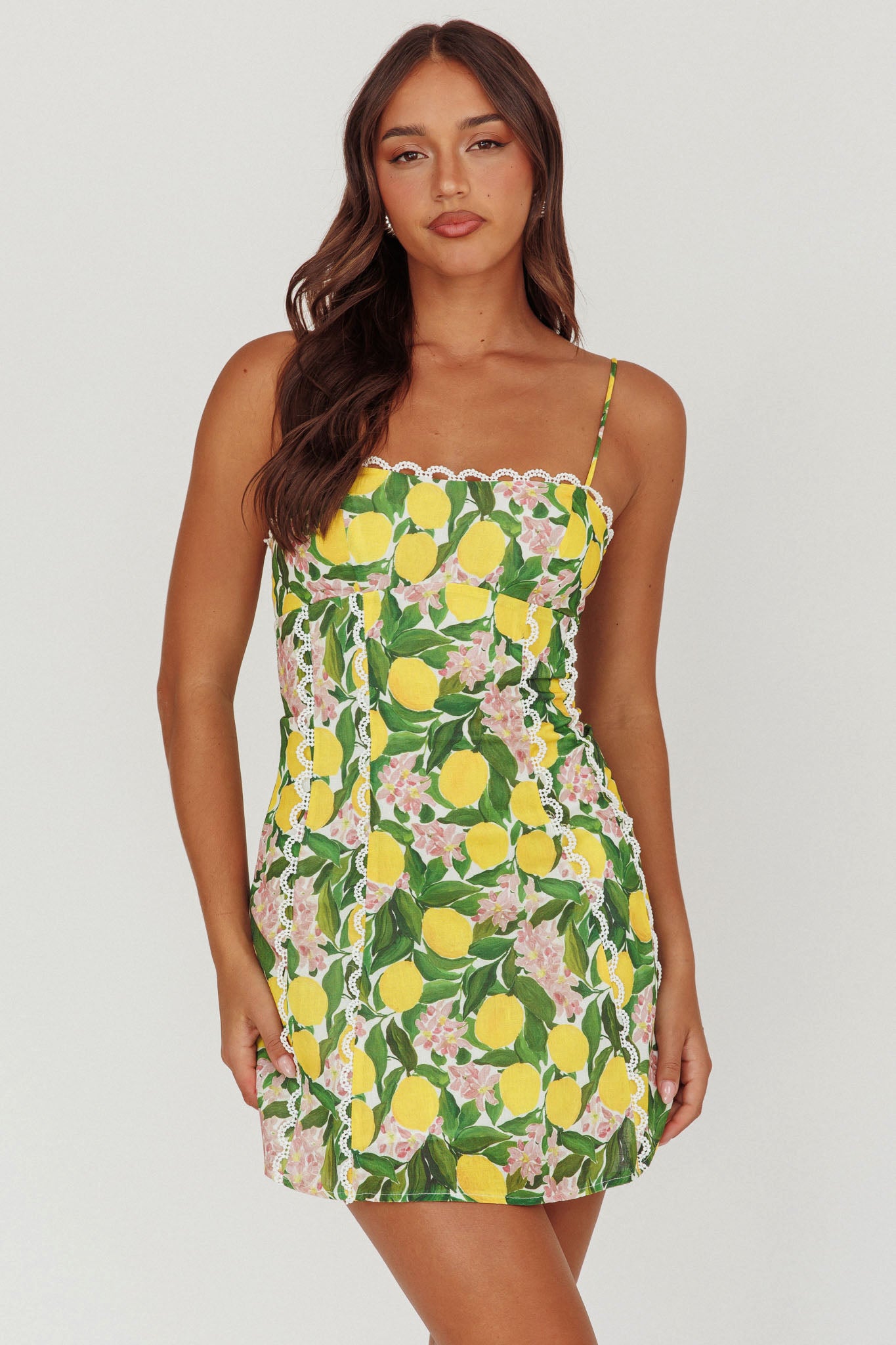 Chamberlain Scallop Trim Mini Dress Citrus Lemon by Selfie Leslie Australia