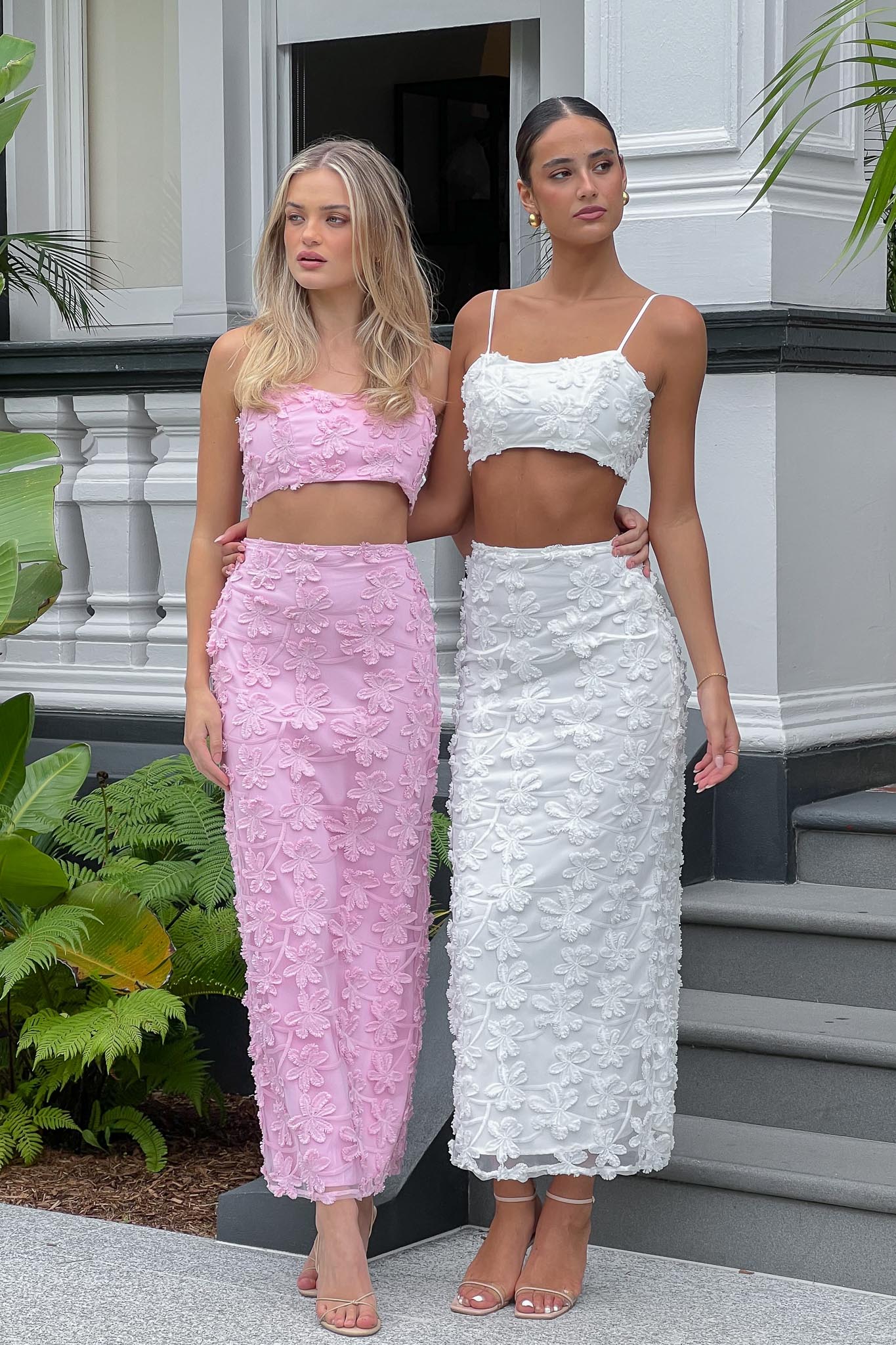 Casi Palm Tree Embroidered Maxi Skirt White by Selfie Leslie Australia