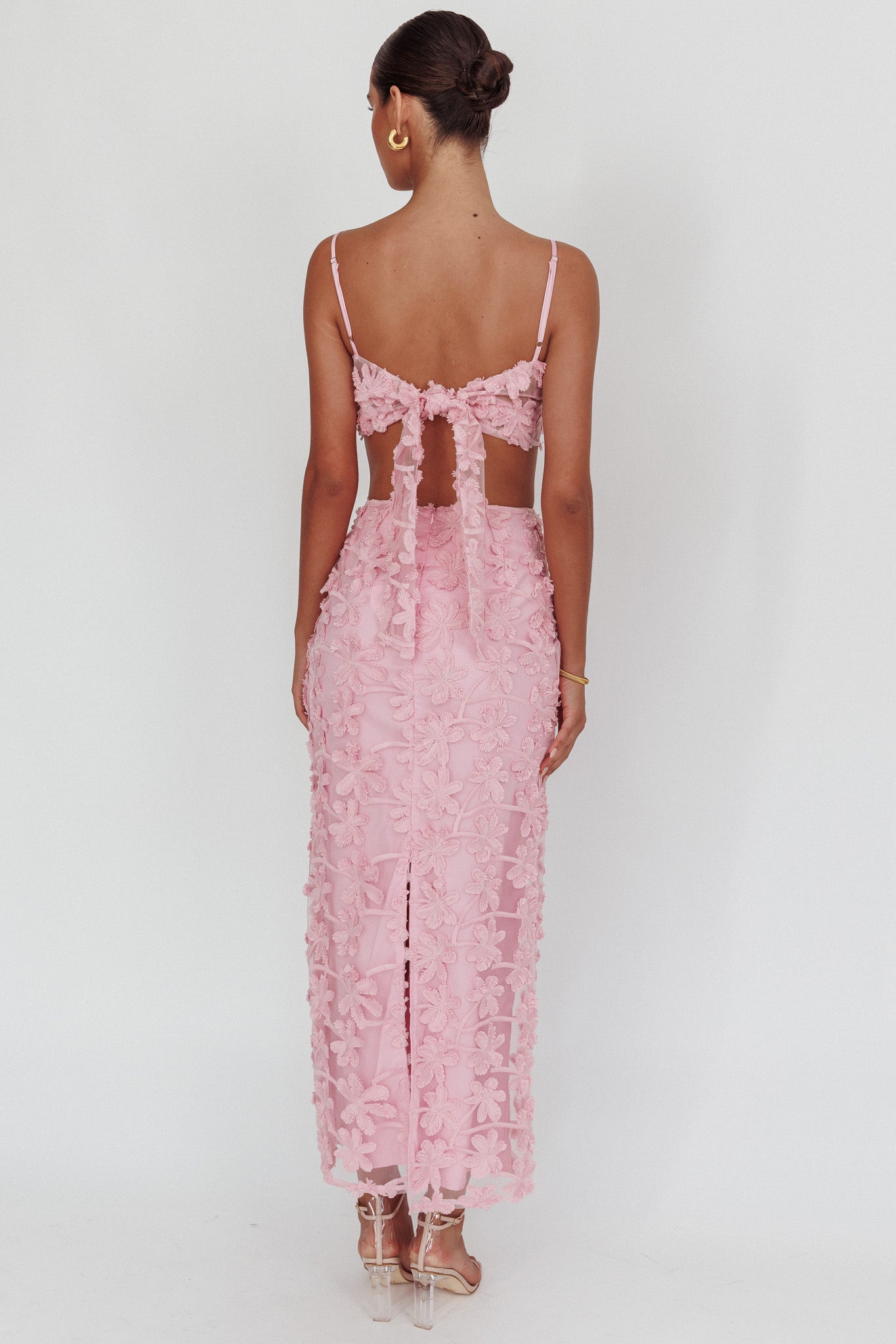Casi Palm Tree Embroidered Maxi Skirt Baby Pink by Selfie Leslie Australia