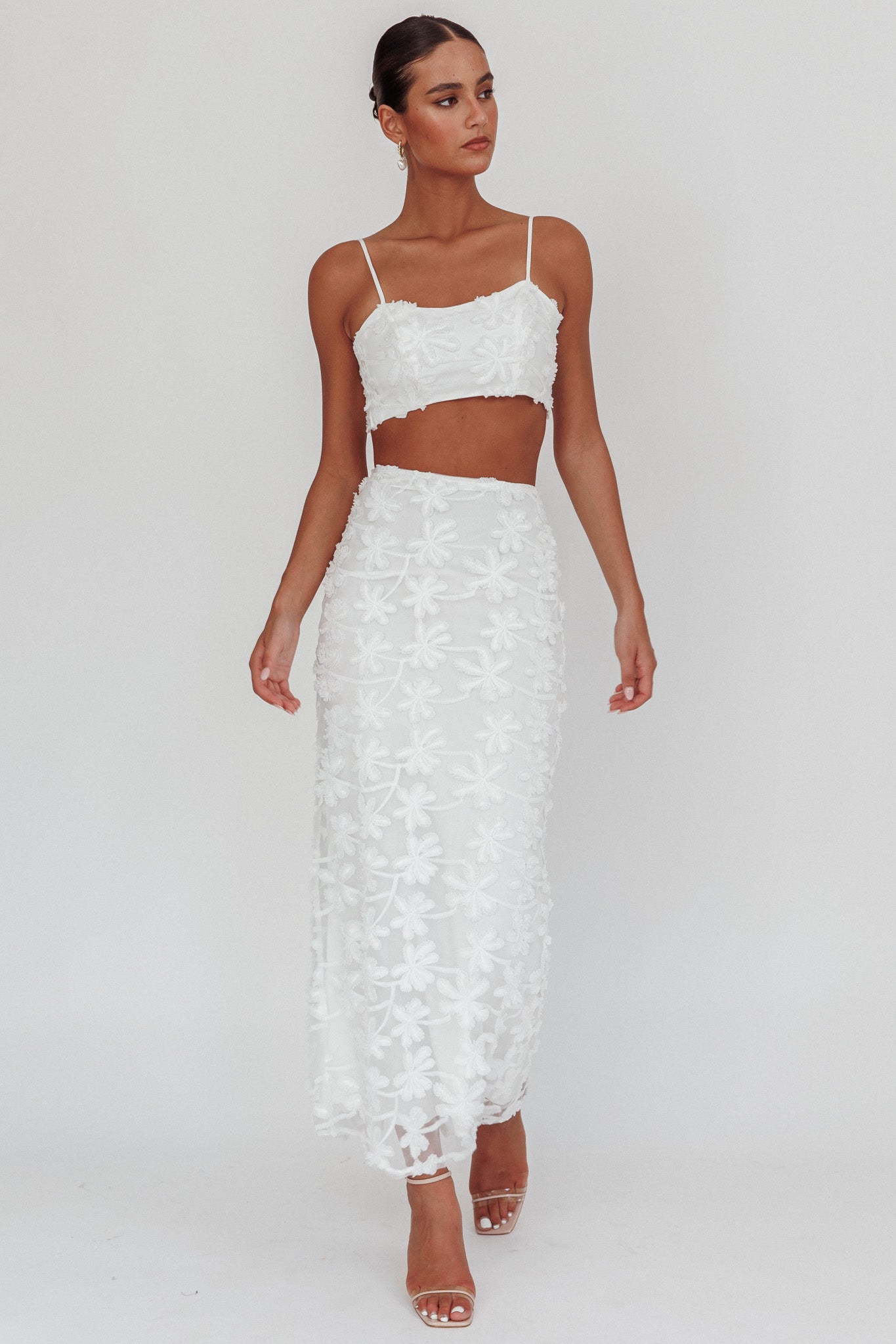 Casi Palm Tree Embroidered Maxi Skirt White by Selfie Leslie Australia