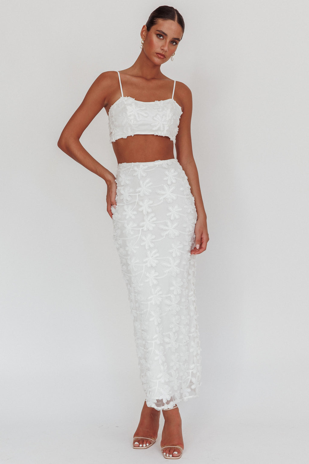 Casi Palm Tree Embroidered Maxi Skirt White by Selfie Leslie Australia