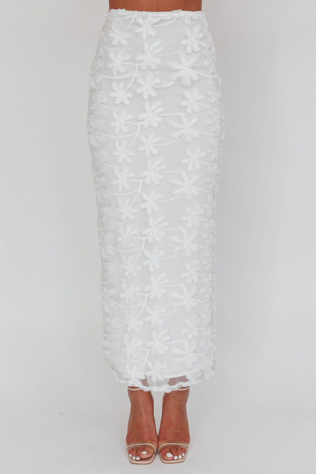 Casi Palm Tree Embroidered Maxi Skirt White by Selfie Leslie Australia