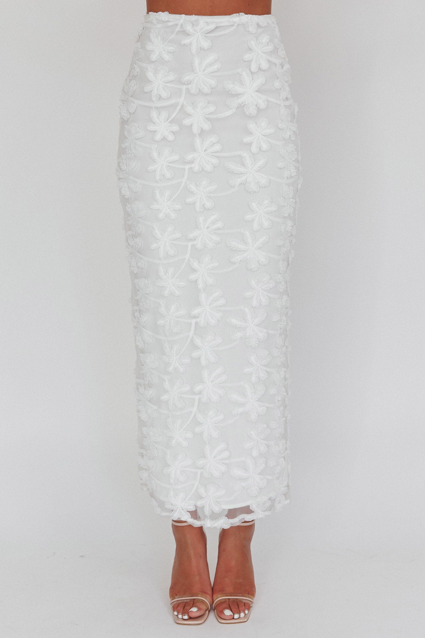 Casi Palm Tree Embroidered Maxi Skirt White by Selfie Leslie Australia