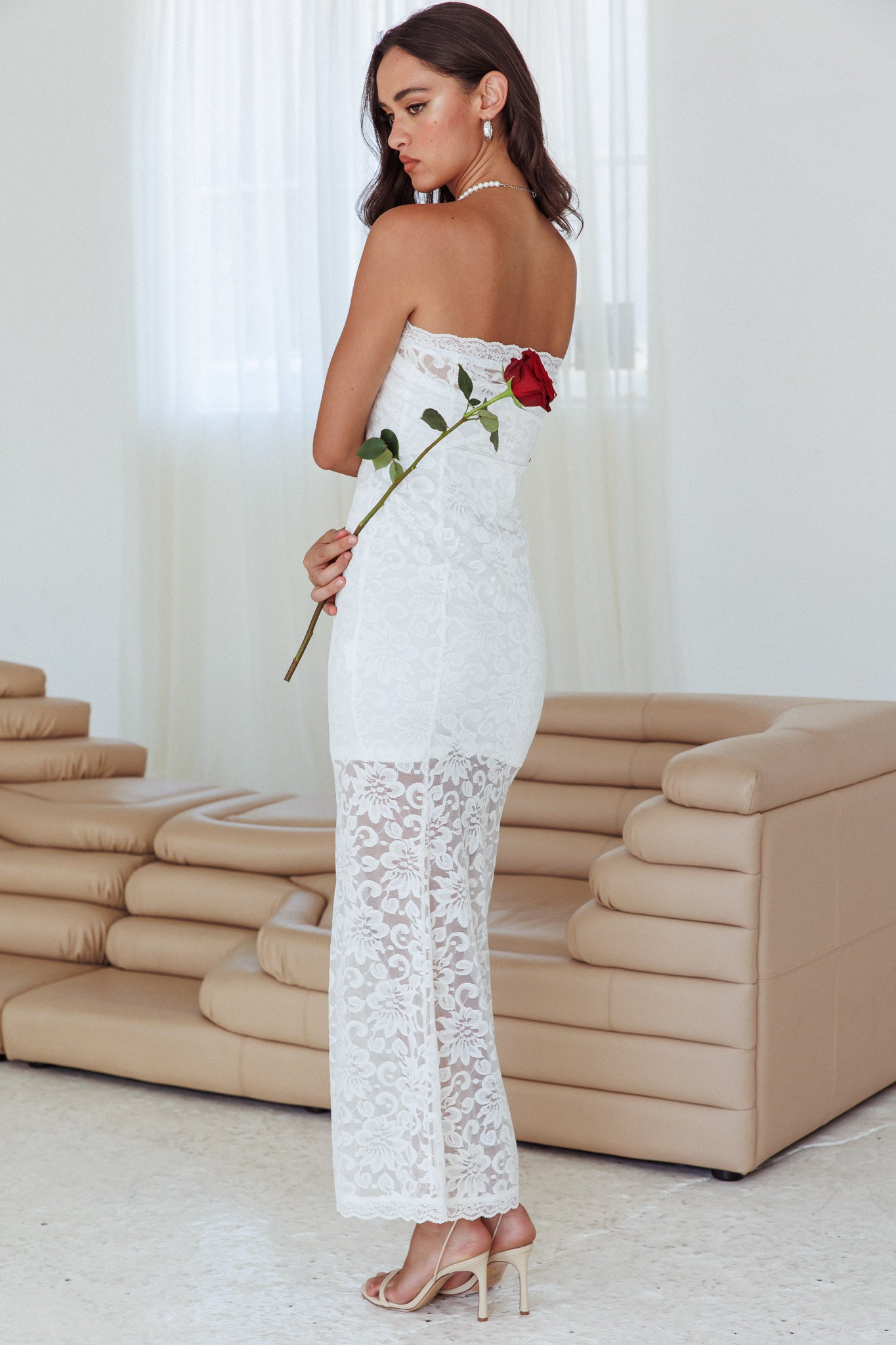 Must Be Love Strapless Lace Dress Off White by Selfie Leslie Australia