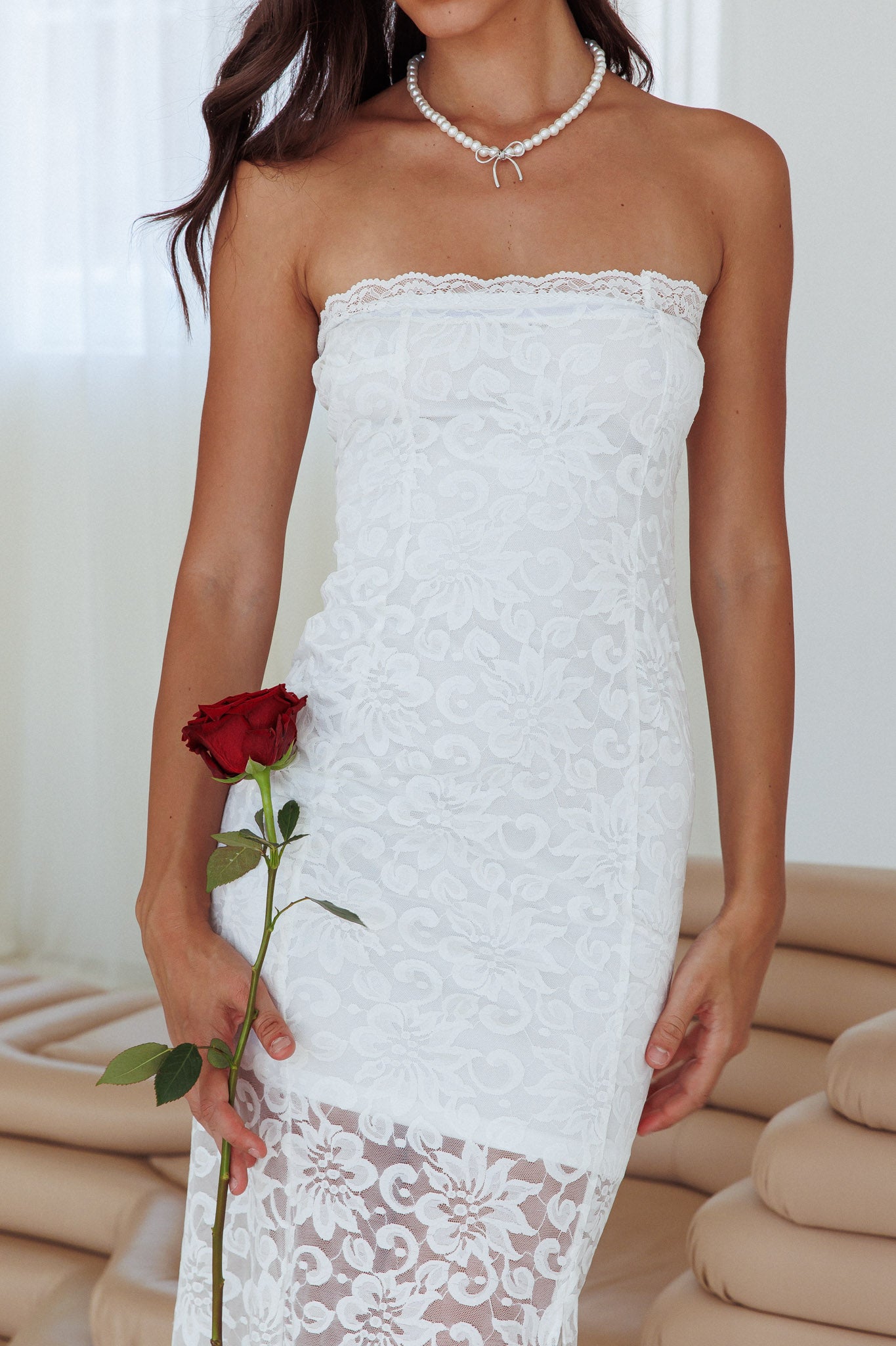 Must Be Love Strapless Lace Dress Off White by Selfie Leslie Australia