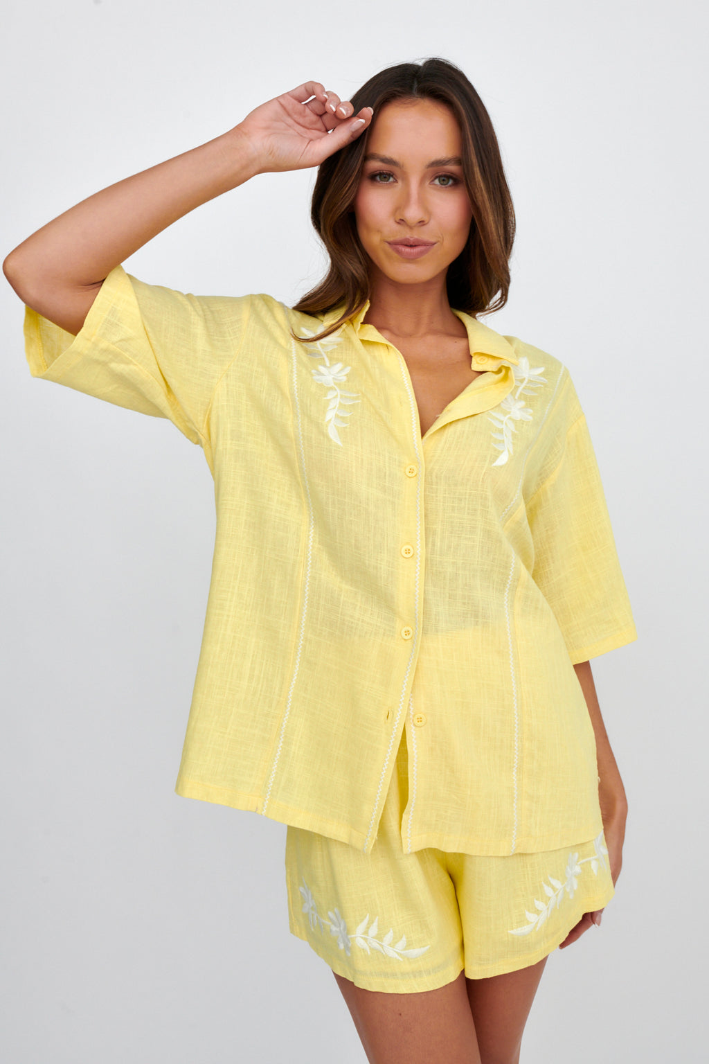 Jeni Embroidered Detail Shorts Yellow by Selfie Leslie Australia