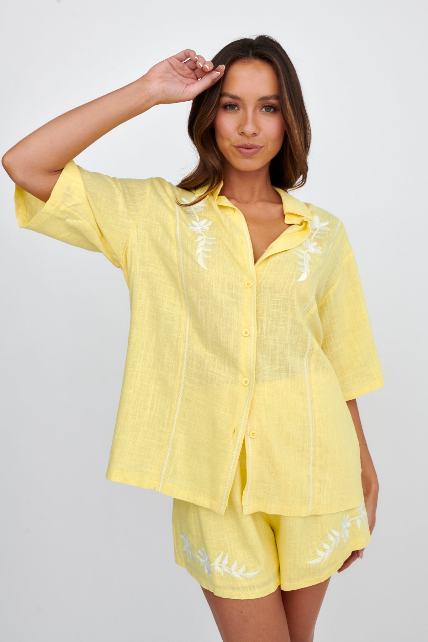 Jeni Embroidered Detail Shorts Yellow by Selfie Leslie Australia