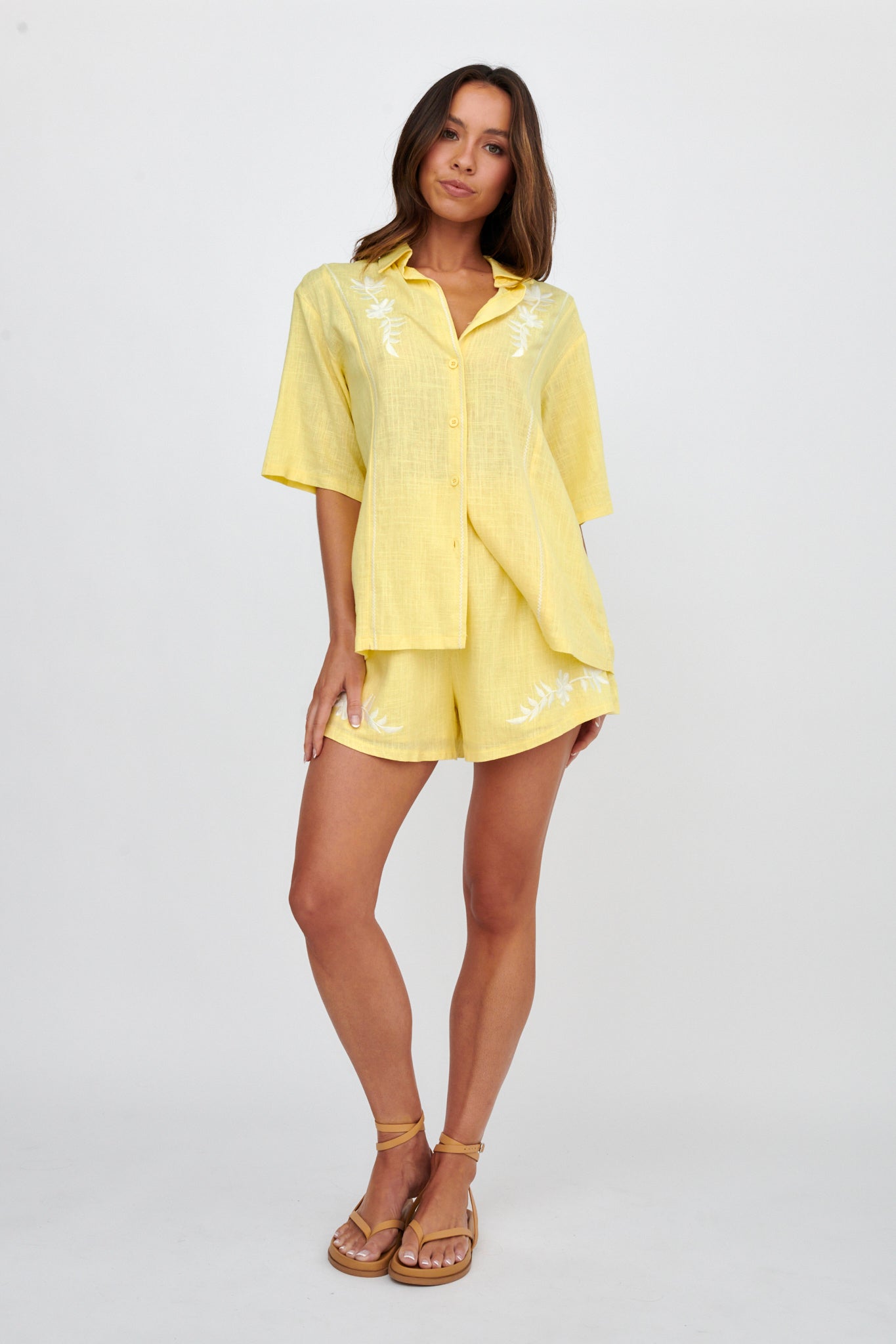 Jeni Embroidered Detail Shorts Yellow by Selfie Leslie Australia
