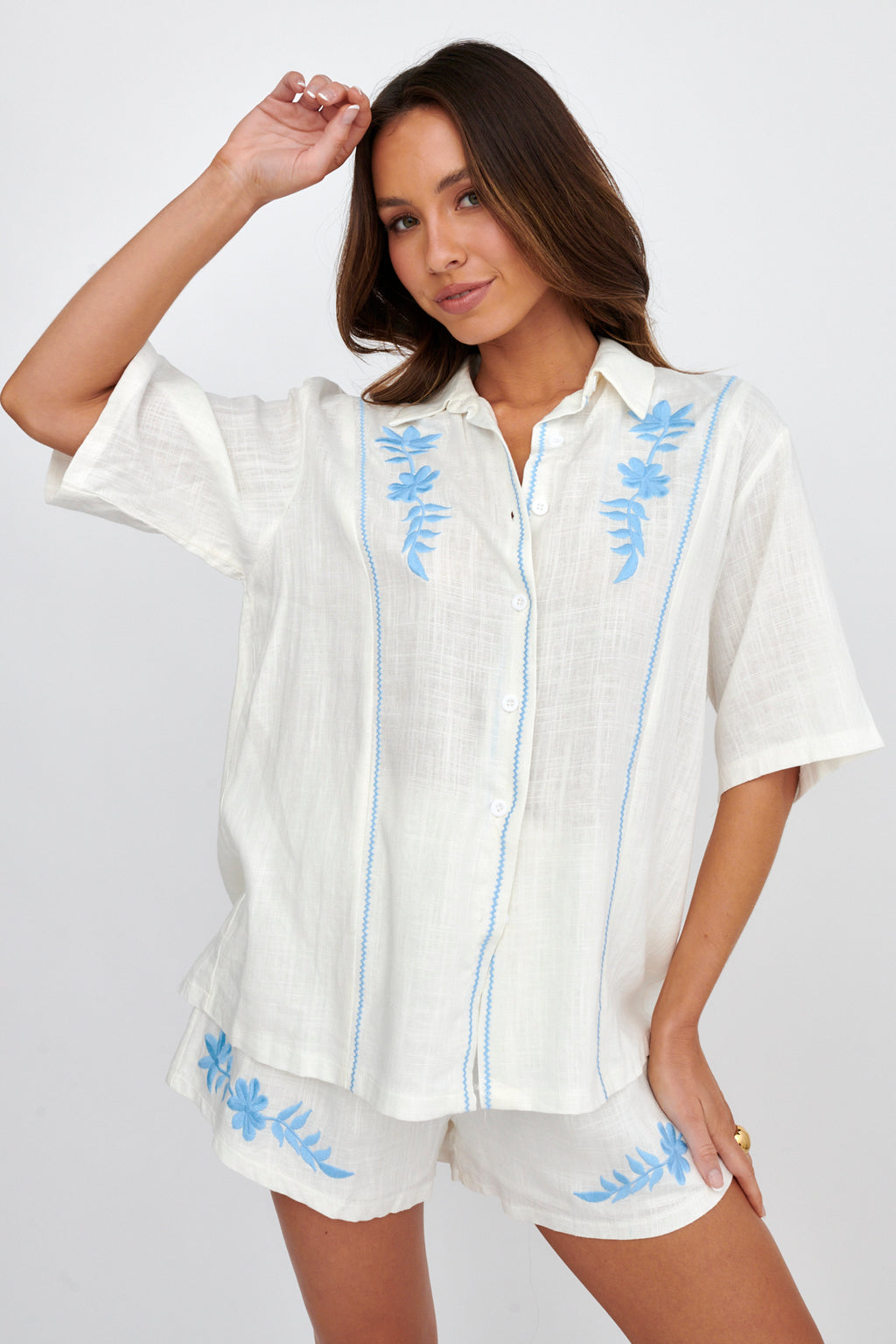 Jeni Embroidered Detail Shirt White by Selfie Leslie Australia