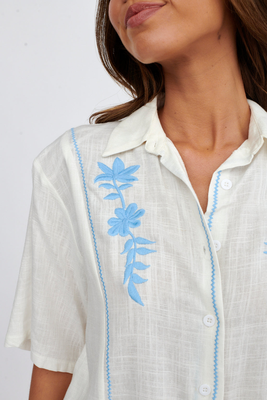 Jeni Embroidered Detail Shirt White by Selfie Leslie Australia