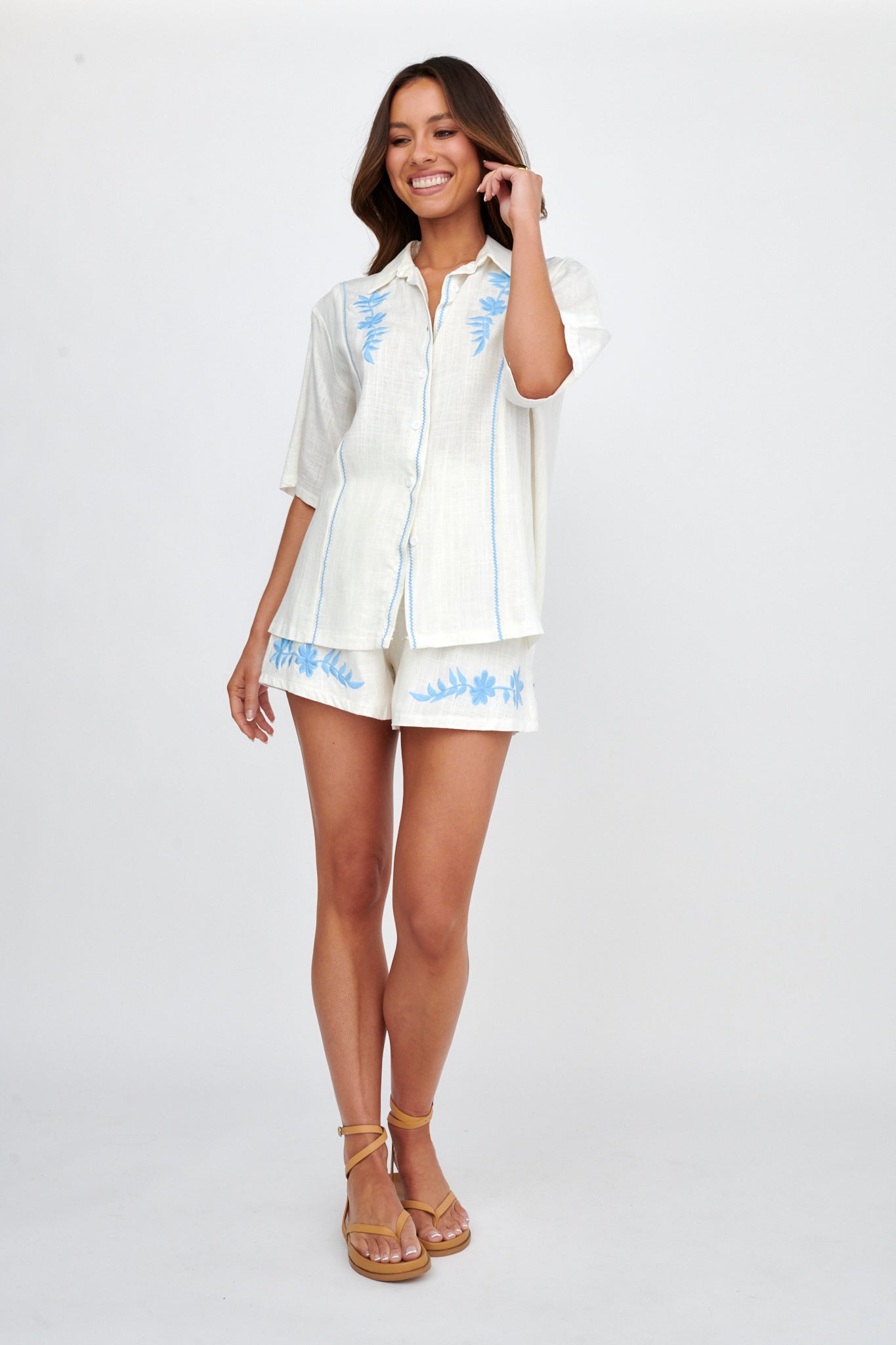 Jeni Embroidered Detail Shirt White by Selfie Leslie Australia