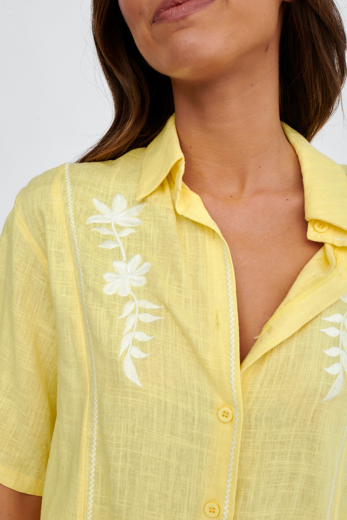 Jeni Embroidered Detail Shirt Yellow by Selfie Leslie Australia