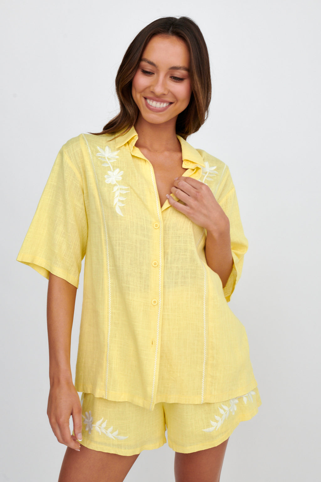 Jeni Embroidered Detail Shirt Yellow by Selfie Leslie Australia
