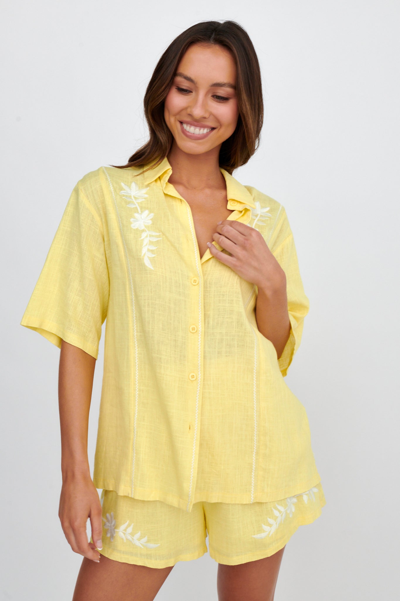 Jeni Embroidered Detail Shirt Yellow by Selfie Leslie Australia