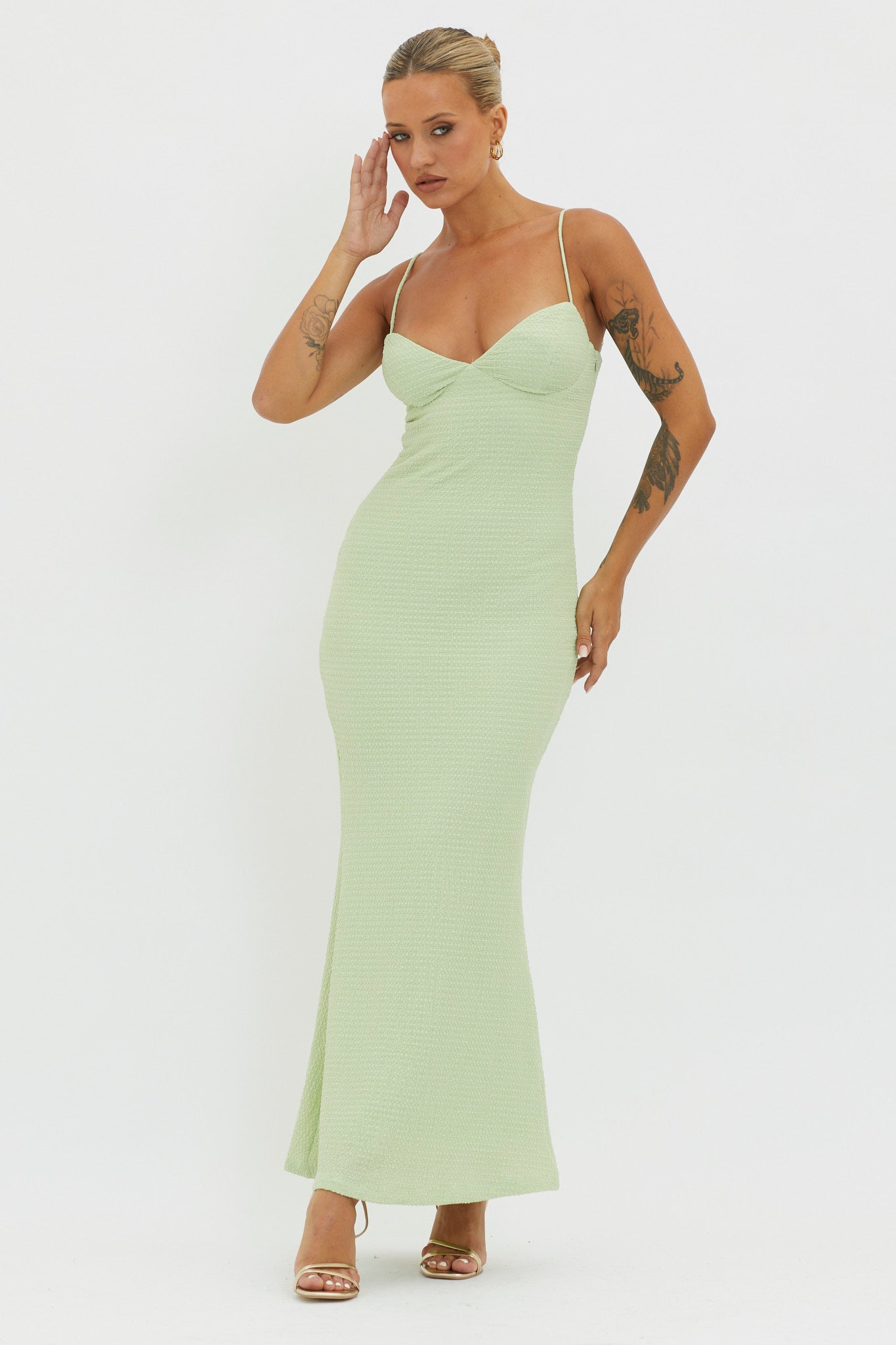 Lennox Elastic Back Bodycon Dress Sage by Selfie Leslie Australia