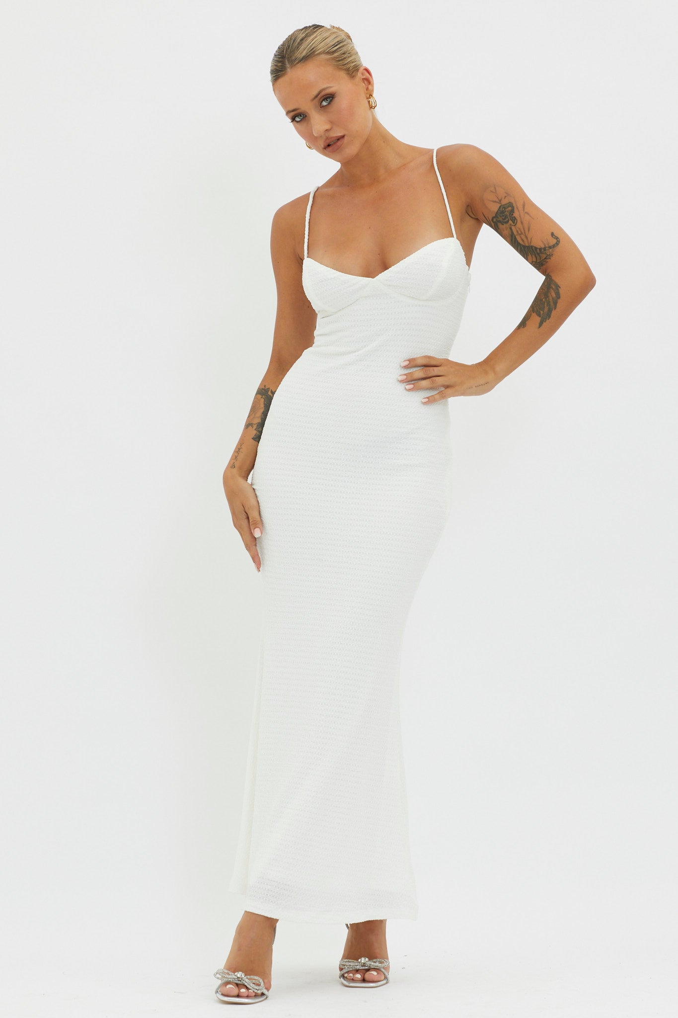 Lennox Elastic Back Bodycon Dress White by Selfie Leslie Australia