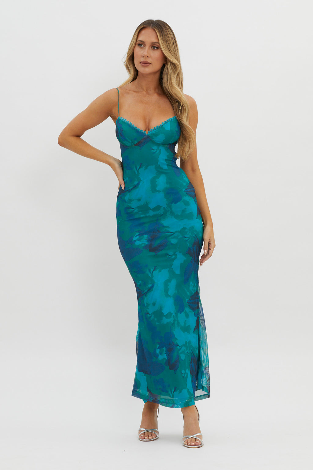 Lennox Elastic Back Bodycon Dress Floral Green by Selfie Leslie Australia