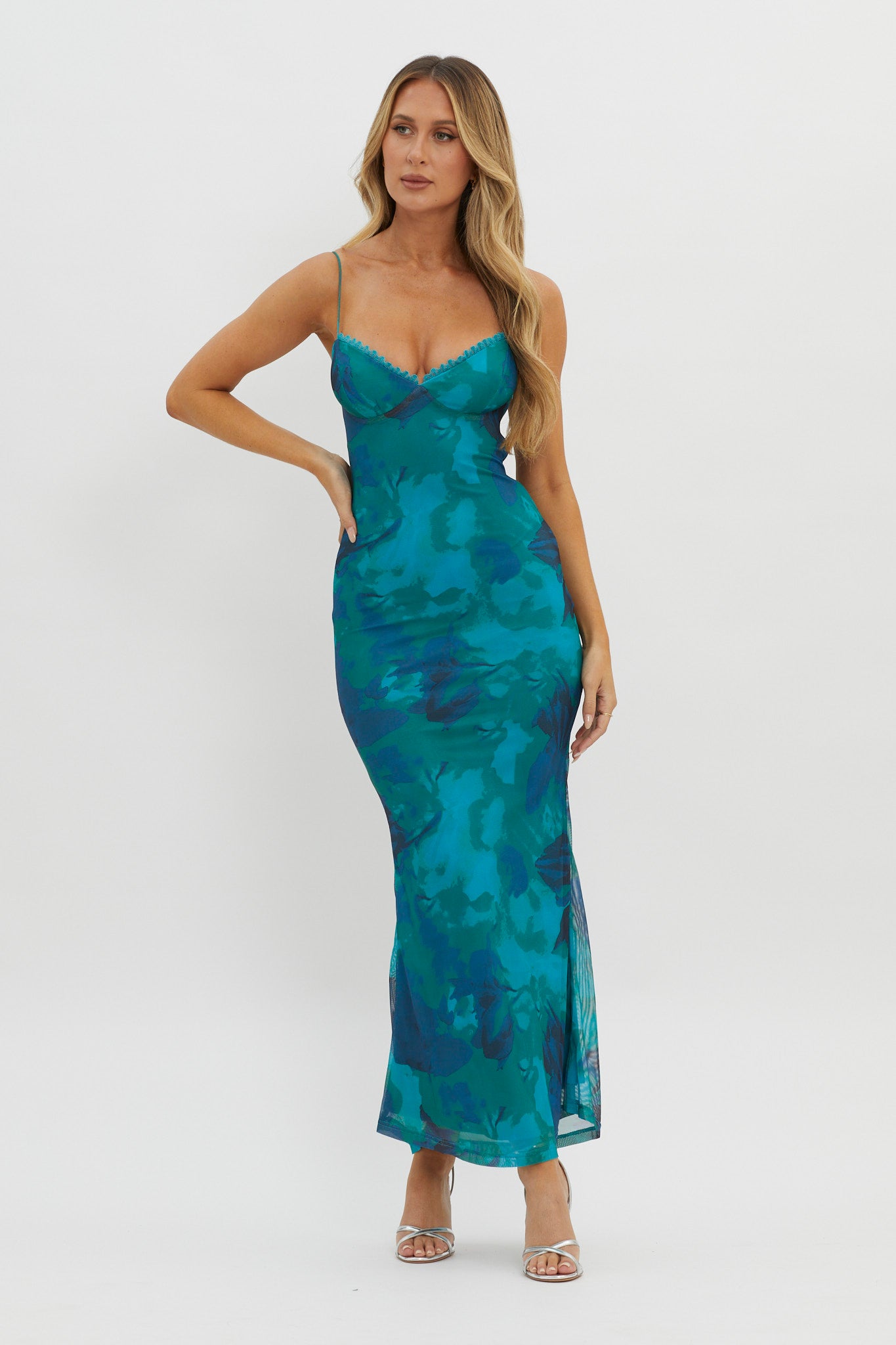 Lennox Elastic Back Bodycon Dress Floral Green by Selfie Leslie Australia