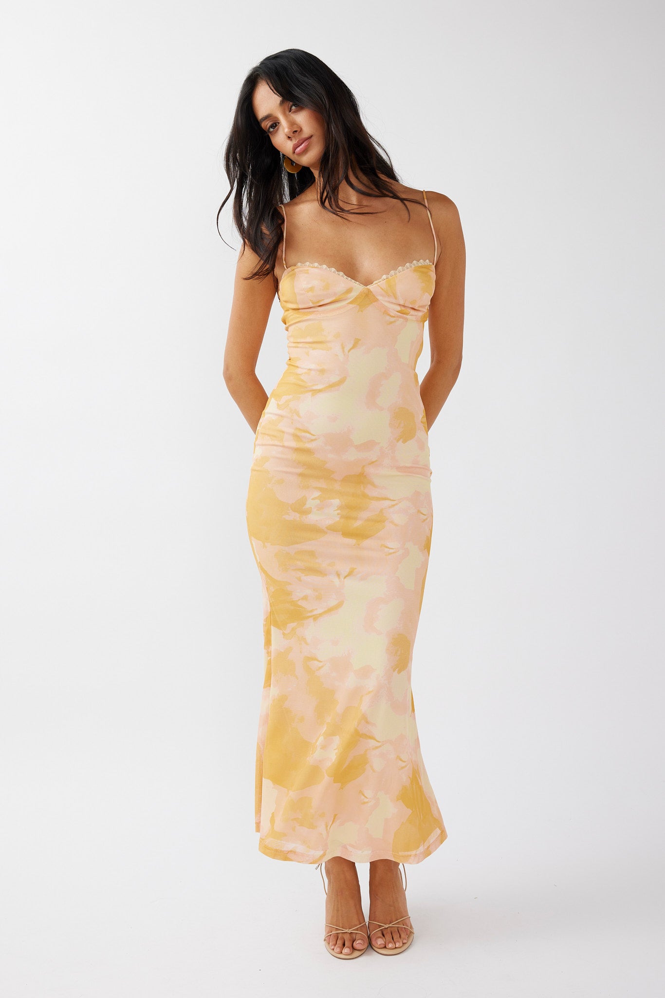 Lennox Elastic Back Bodycon Dress Floral Yellow by Selfie Leslie Australia