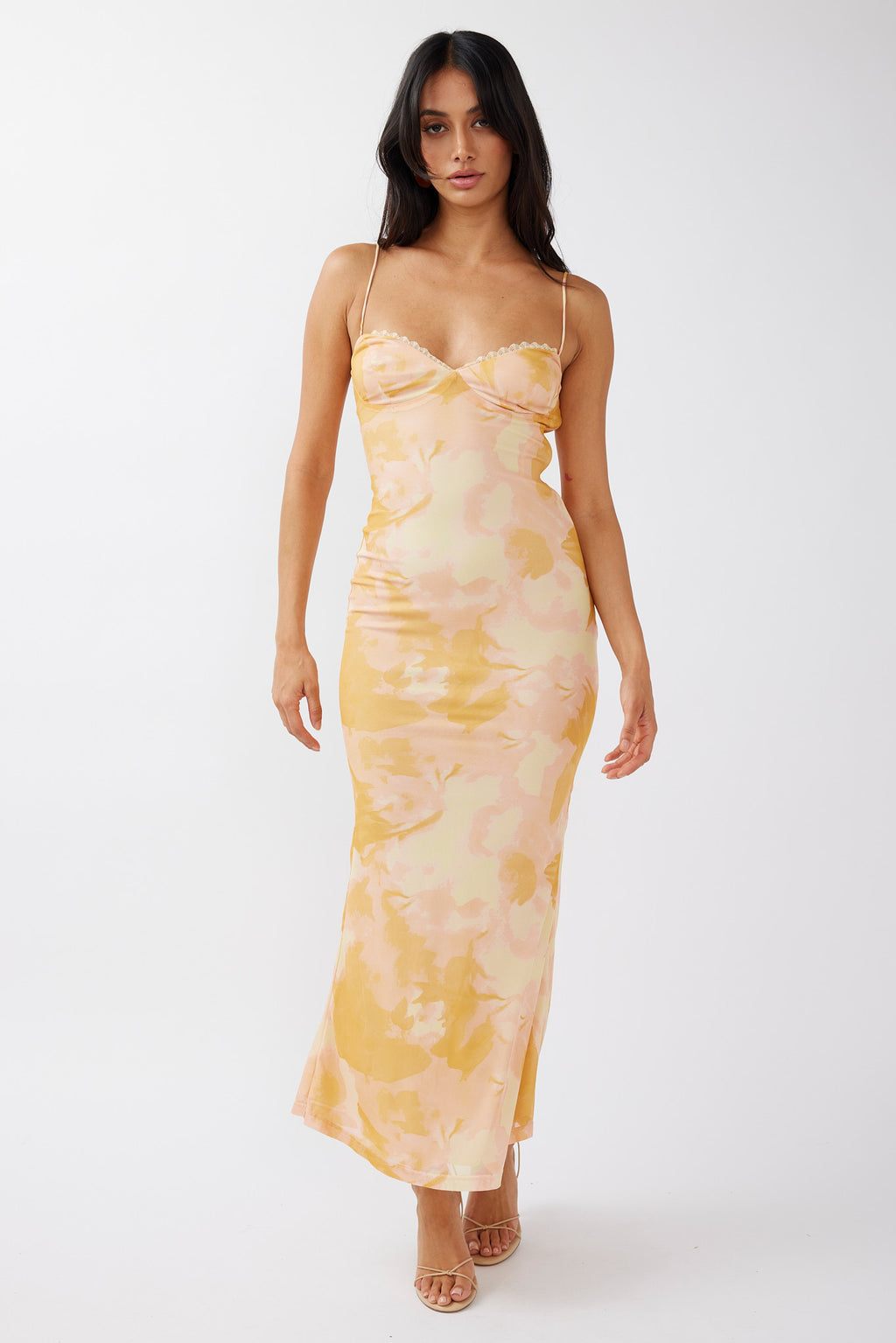 Lennox Elastic Back Bodycon Dress Floral Yellow by Selfie Leslie Australia
