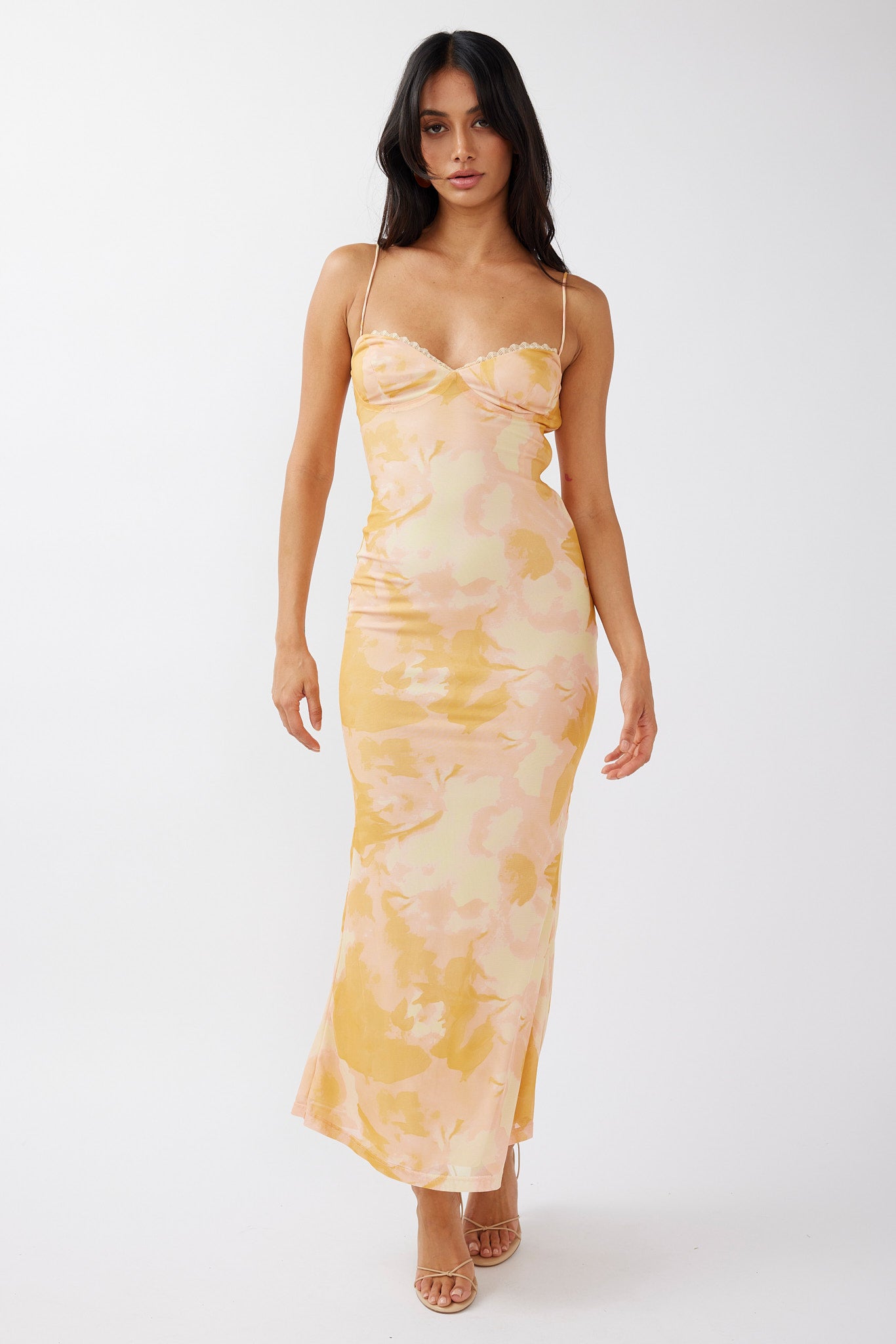 Lennox Elastic Back Bodycon Dress Floral Yellow by Selfie Leslie Australia