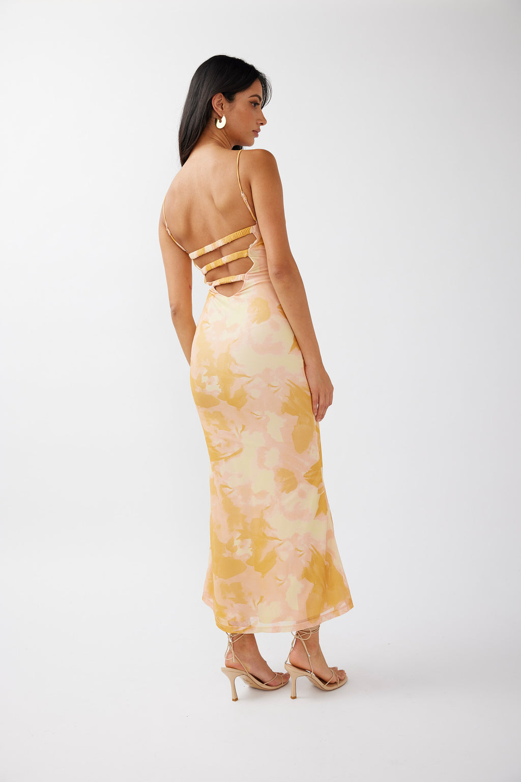 Lennox Elastic Back Bodycon Dress Floral Yellow by Selfie Leslie Australia