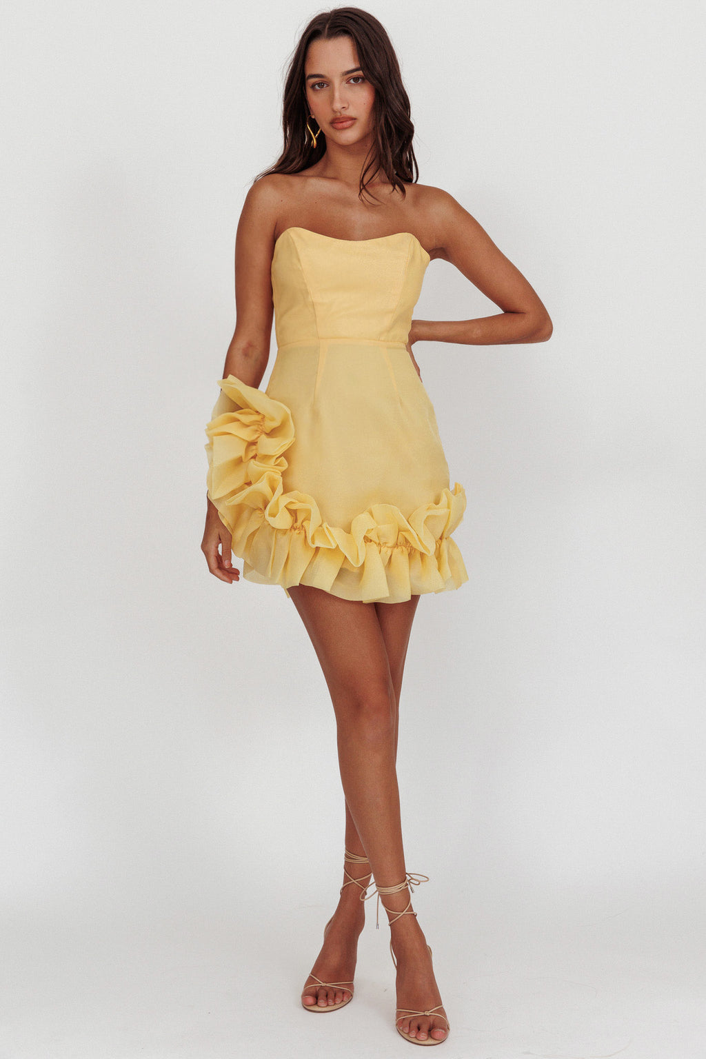 L'amour Toujours Frill Accent Mini Dress Lemon by Selfie Leslie Australia
