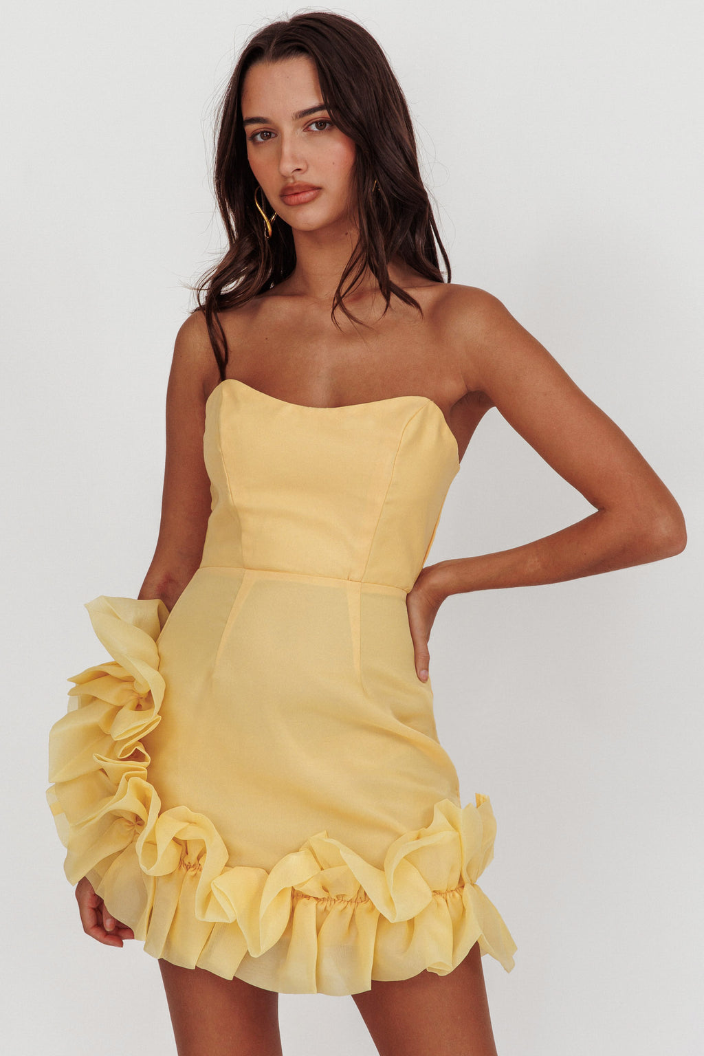 L'amour Toujours Frill Accent Mini Dress Lemon by Selfie Leslie Australia